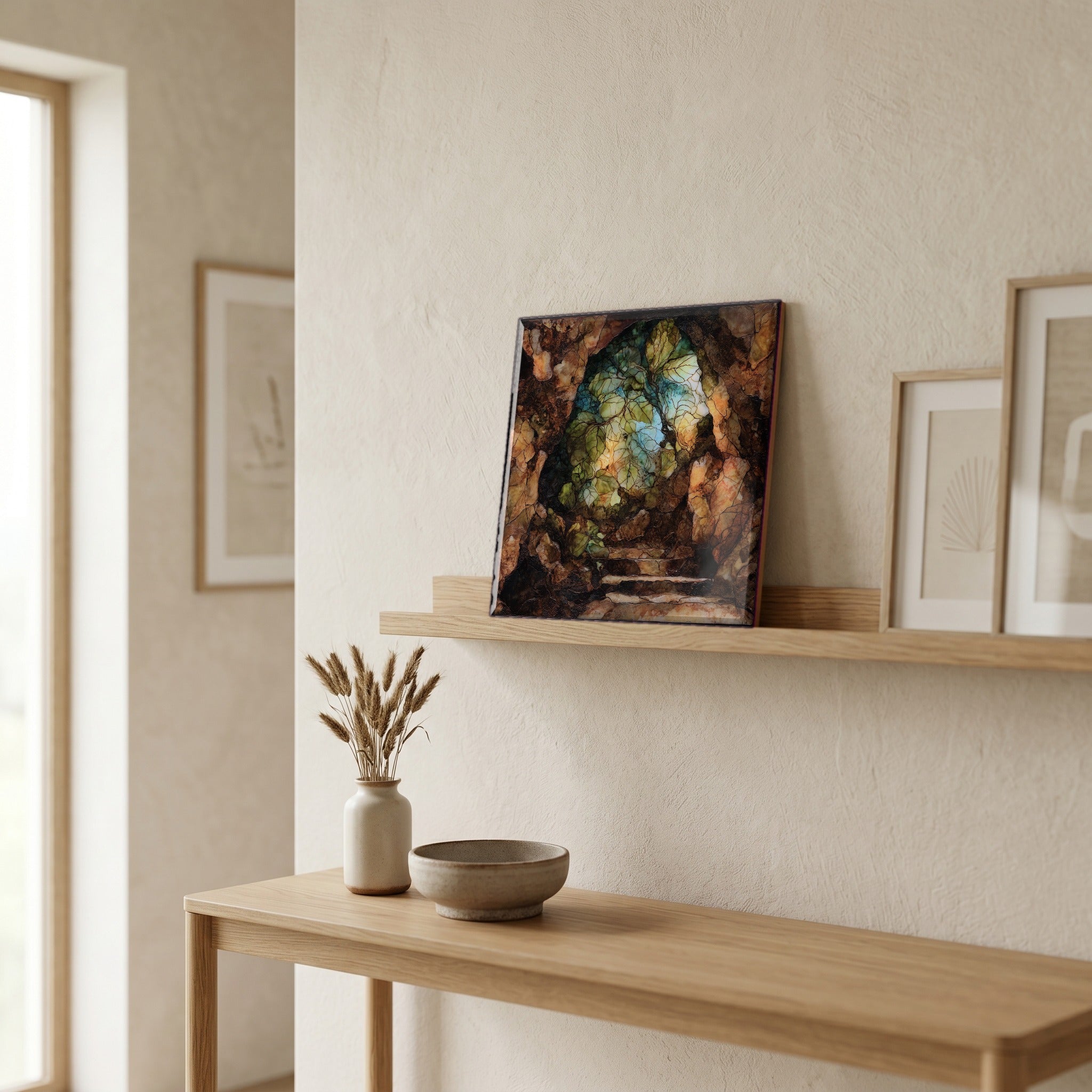In the entryway, first thing you see.