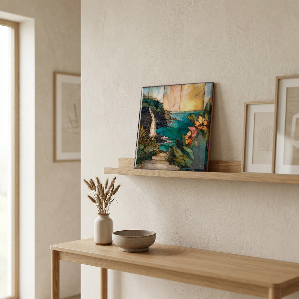 On a picture ledge, where the light comes in.