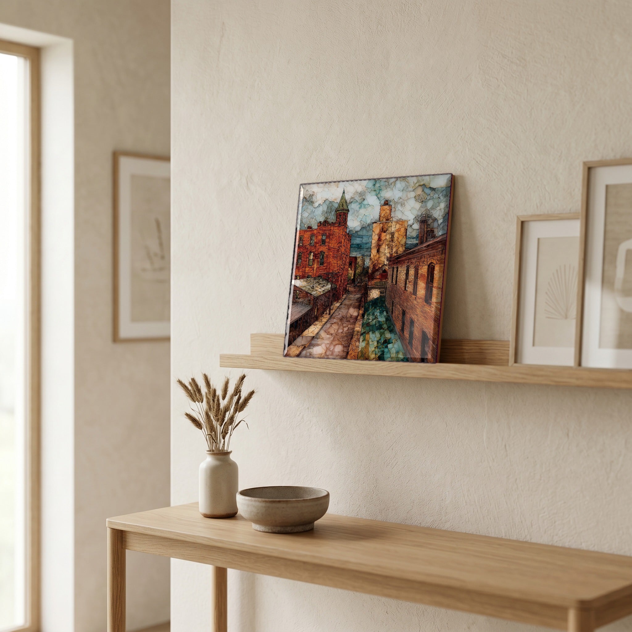 In the entryway, first thing you see.