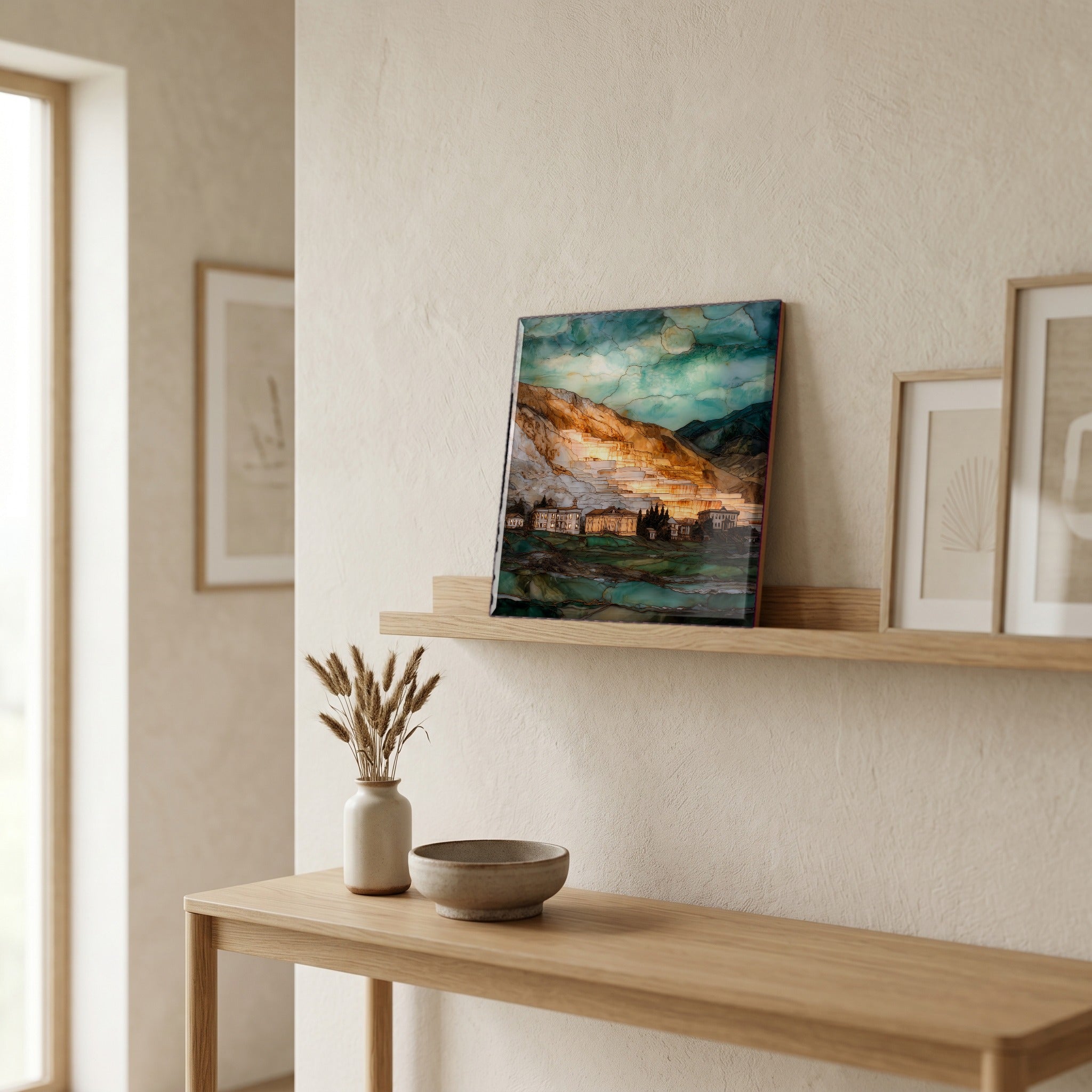 In the entryway, first thing you see.
