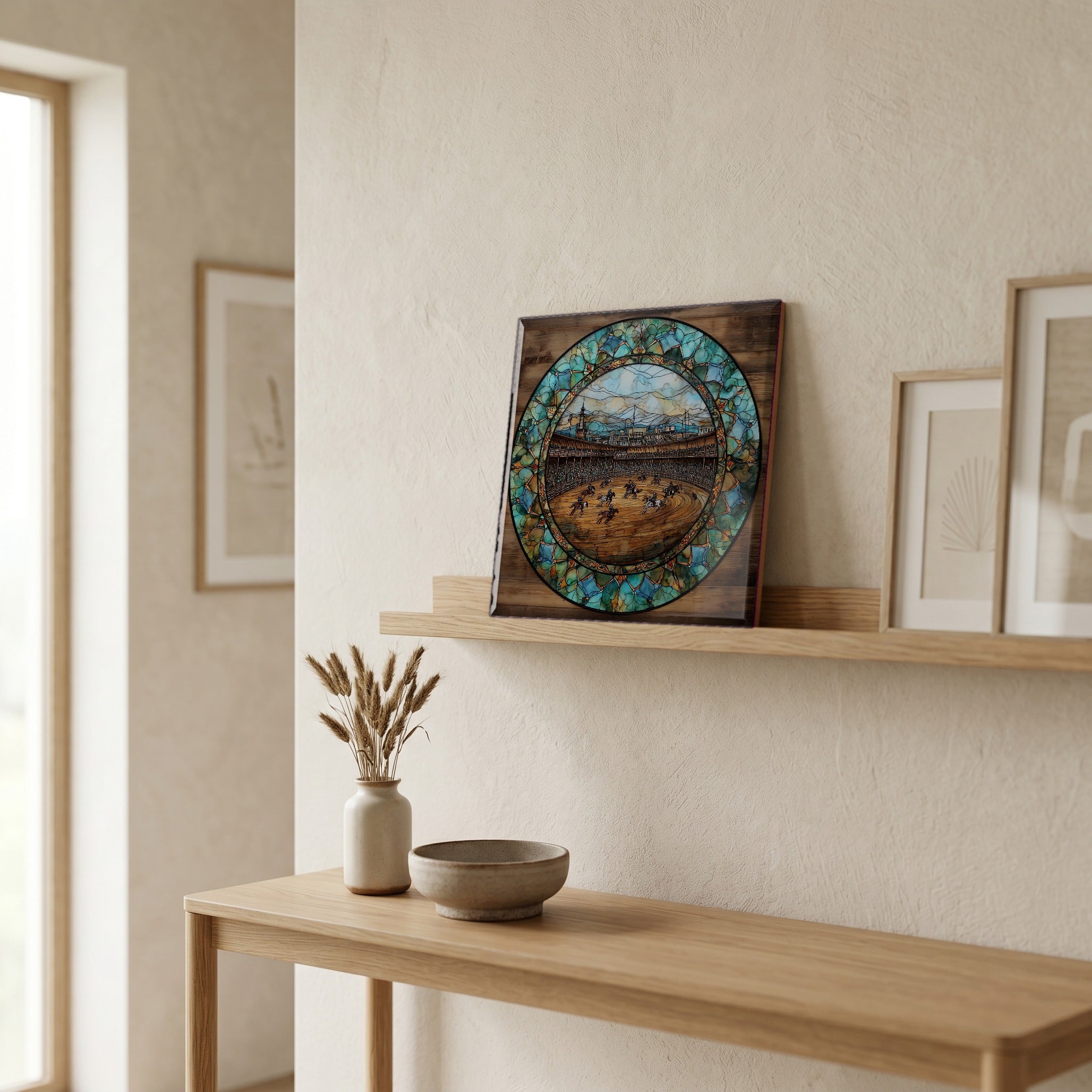 In the entryway, first thing you see.