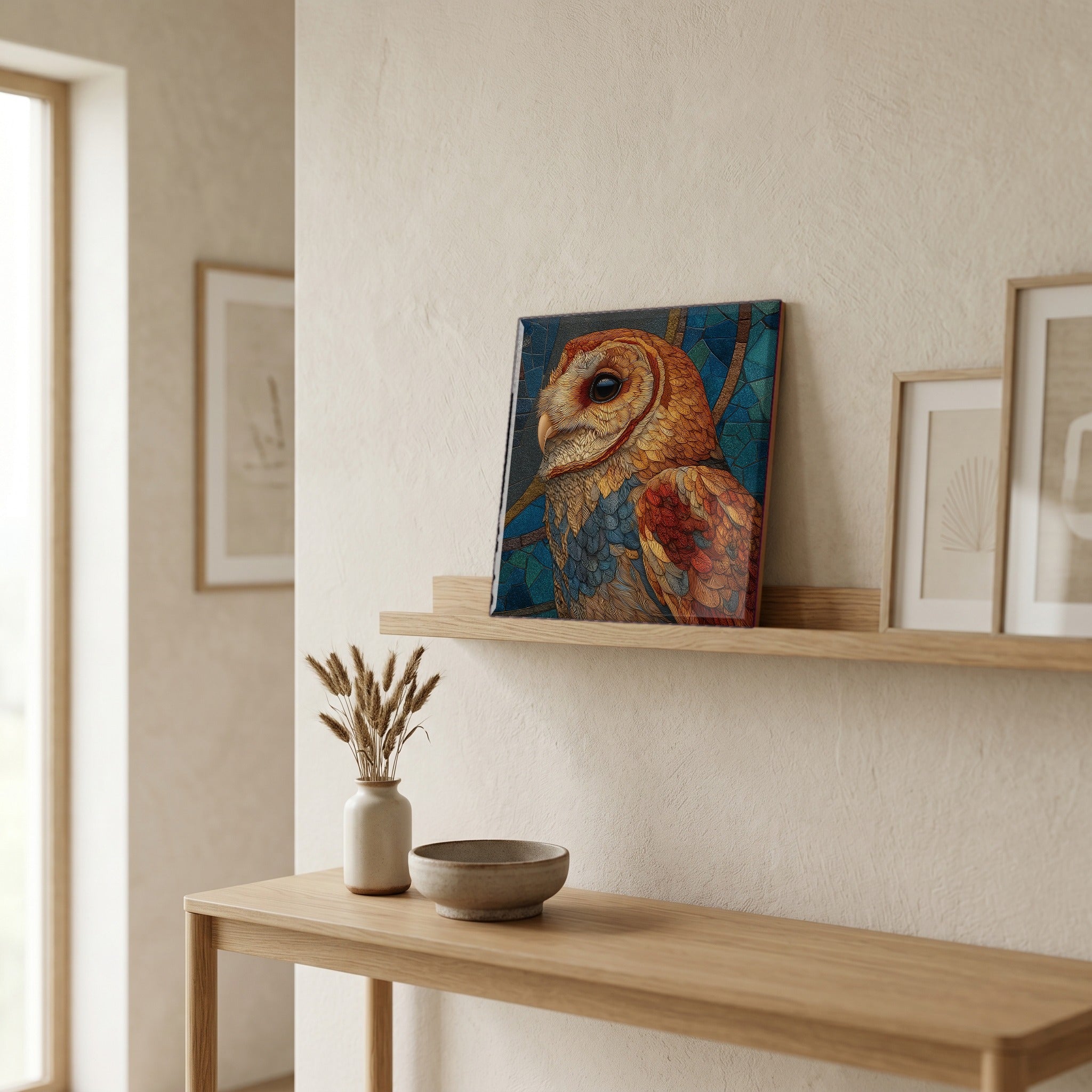 In the entryway, first thing you see.