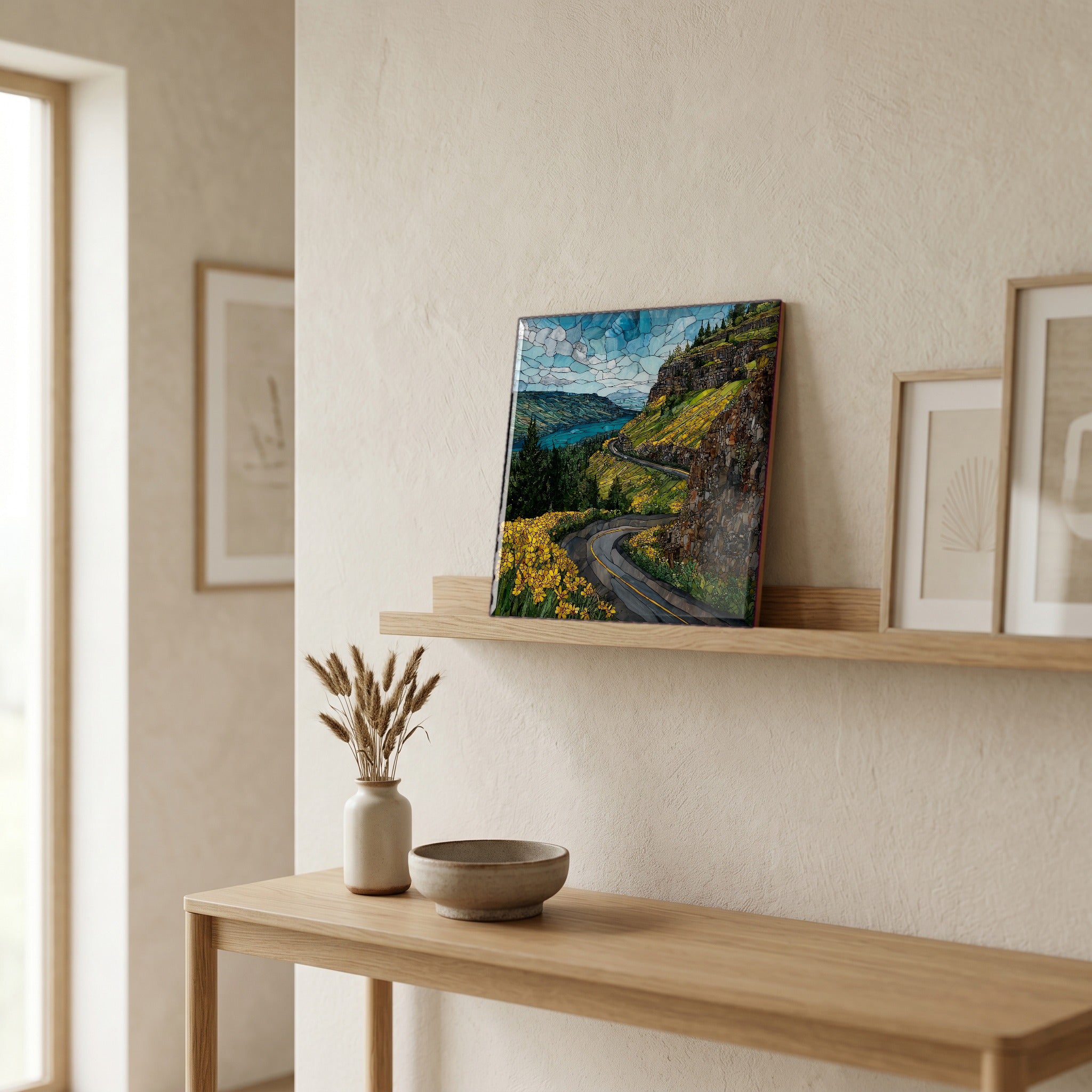 In the entryway, first thing you see.