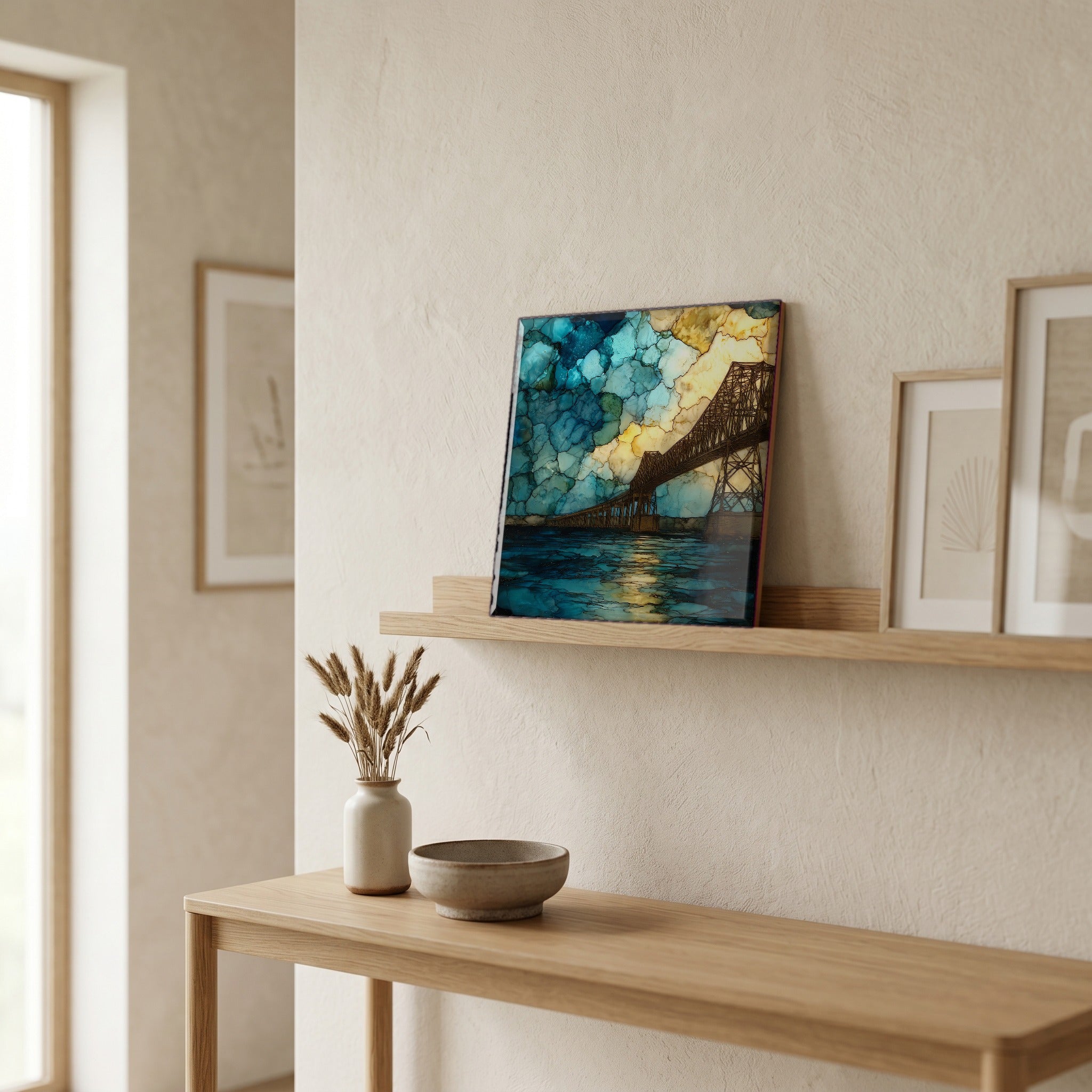 In the entryway, first thing you see.