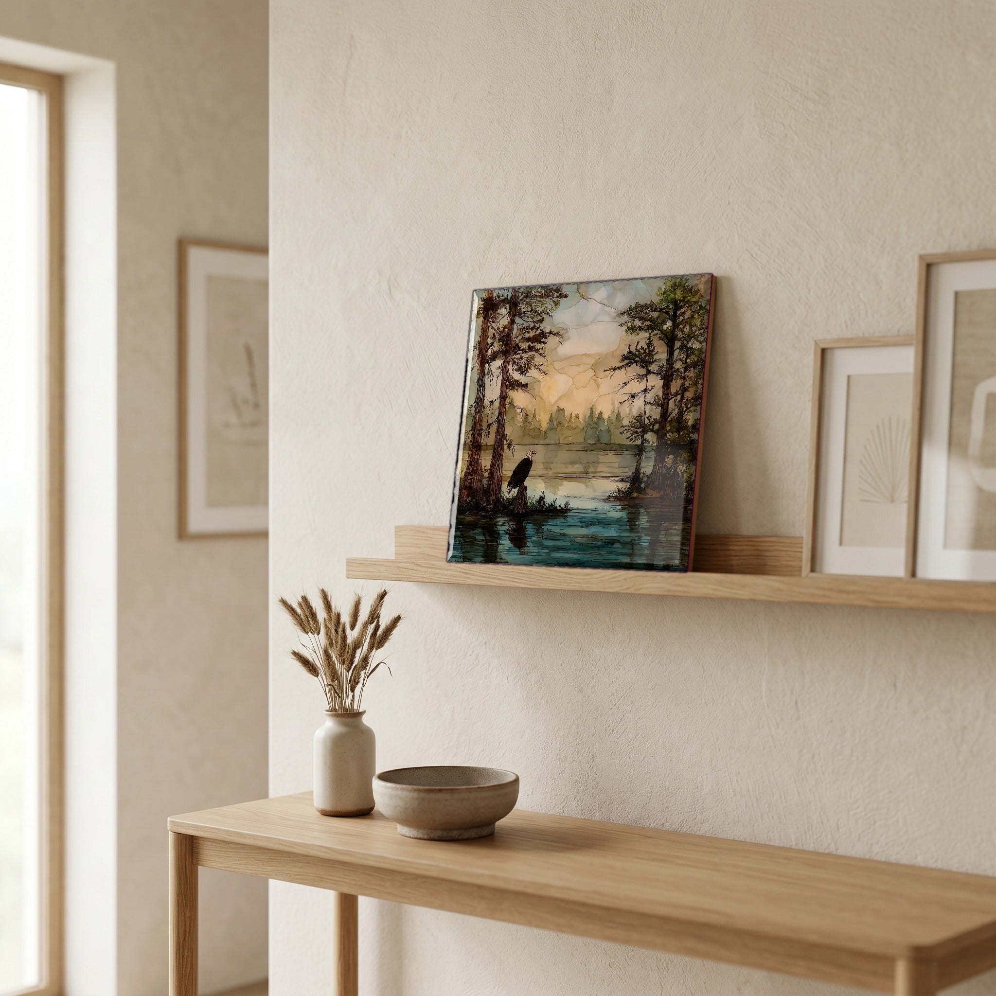 In the entryway, first thing you see.