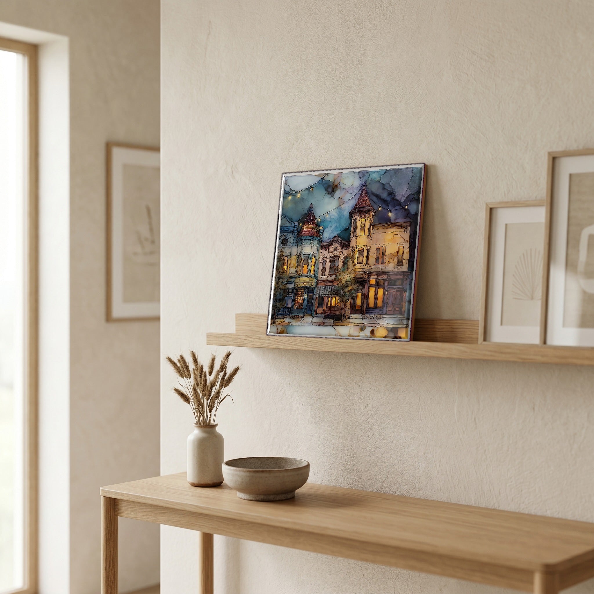 In the entryway, first thing you see.