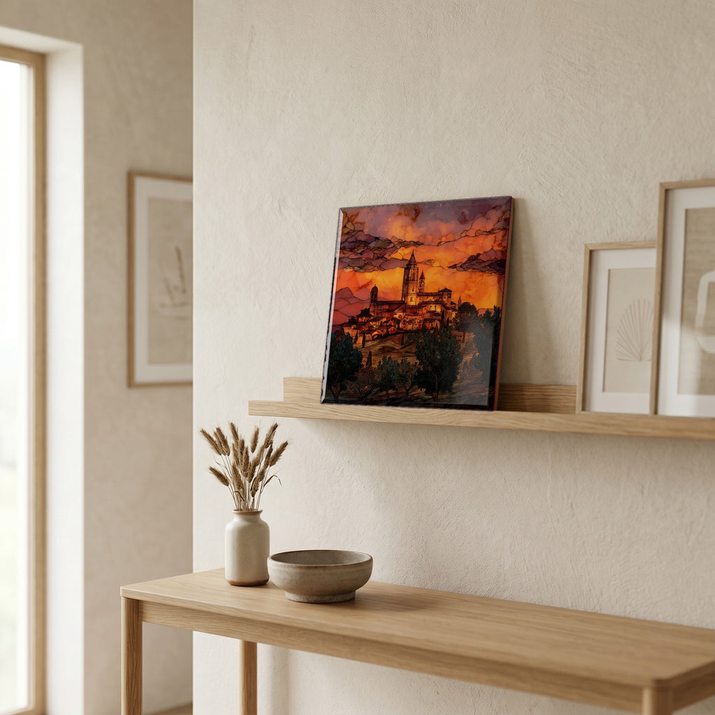 On a picture ledge, where the light comes in.