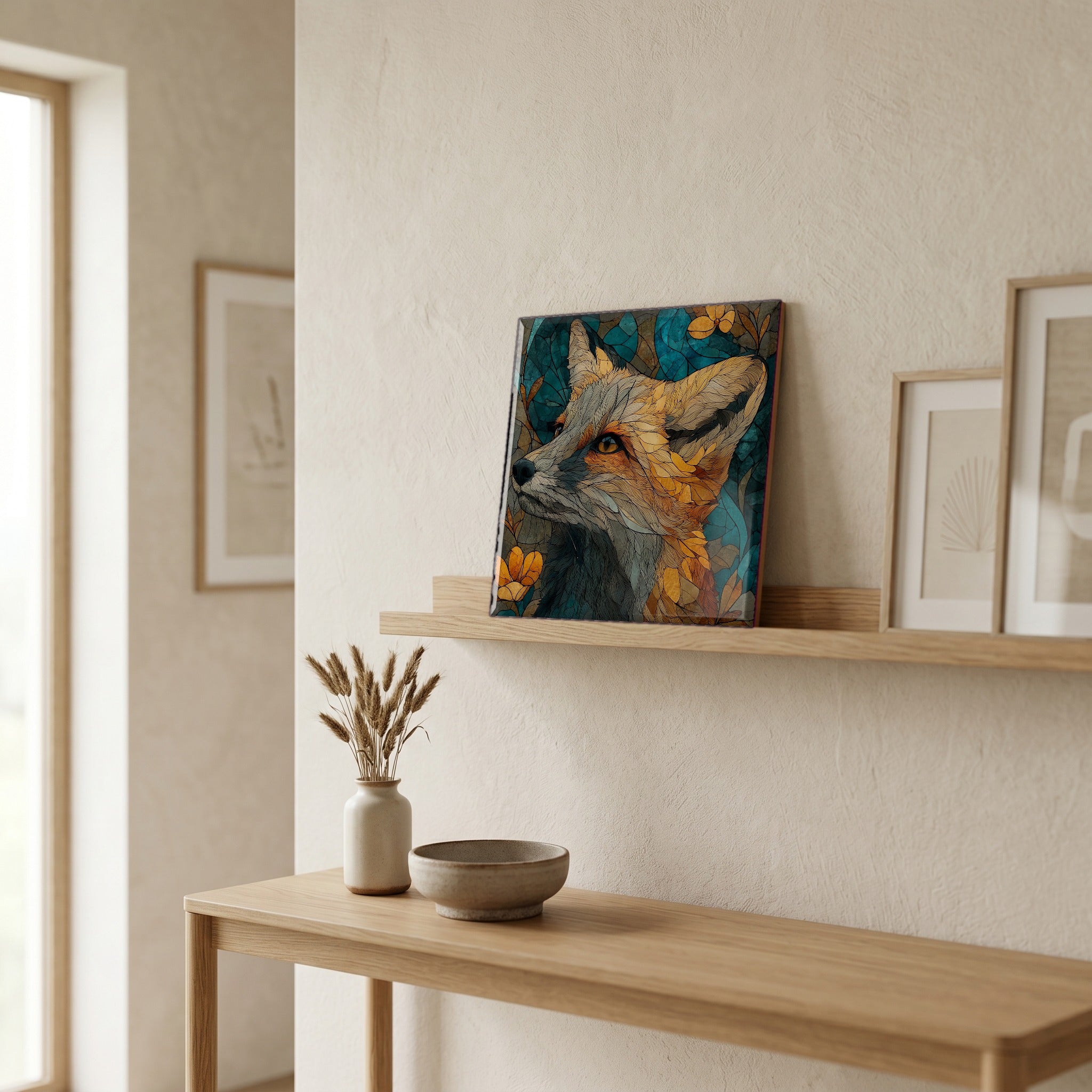 In the entryway, first thing you see.