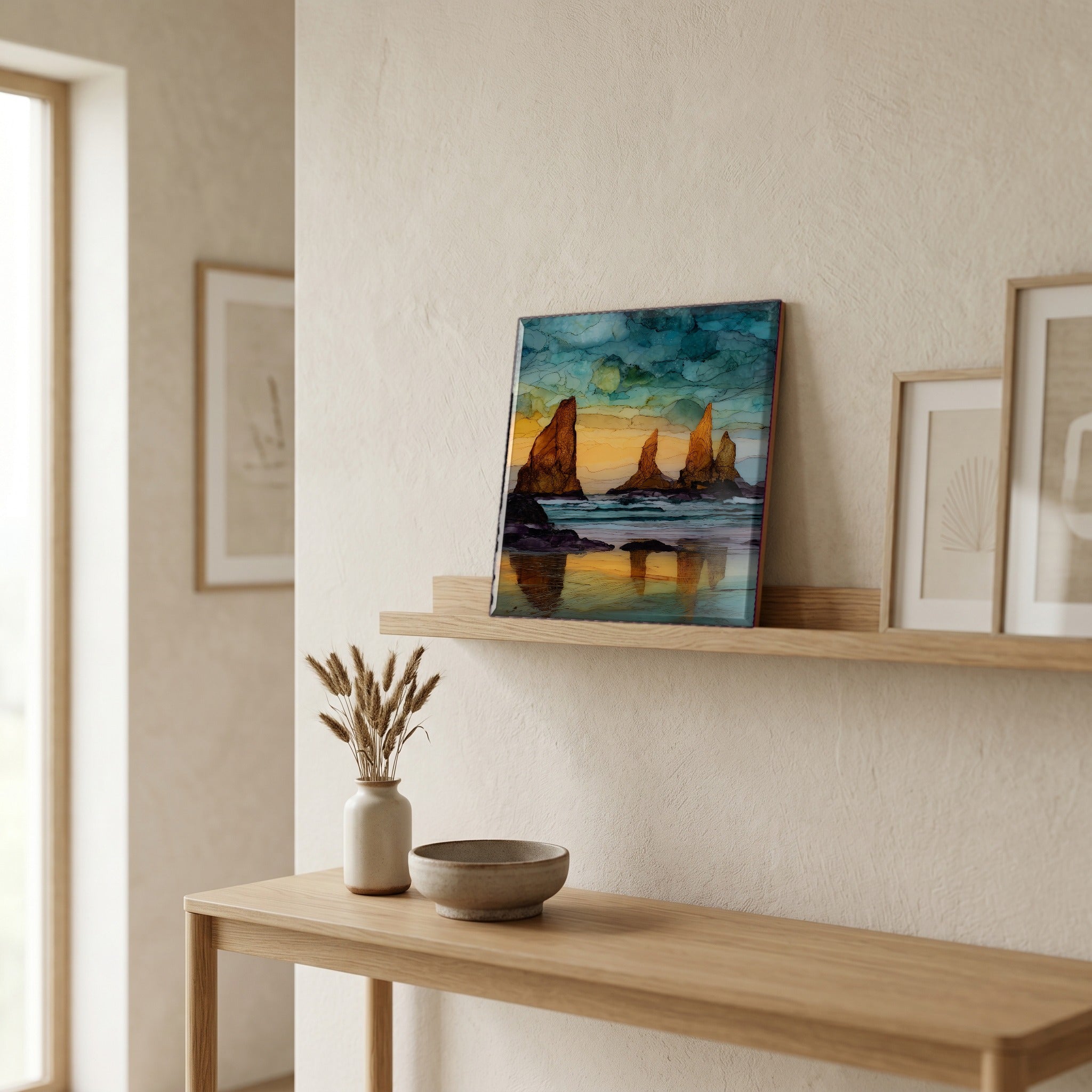 In the entryway, first thing you see.