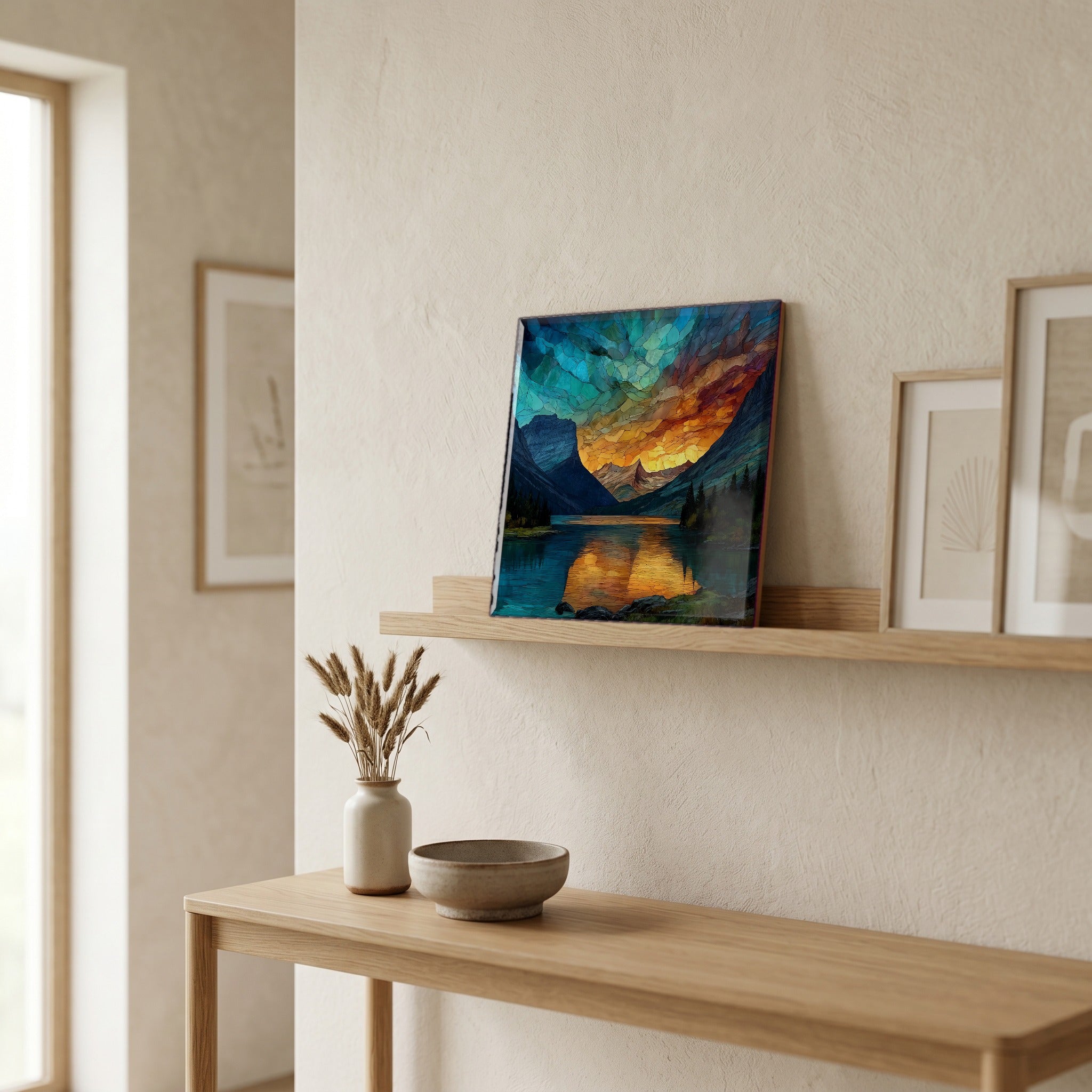 In the entryway, first thing you see.