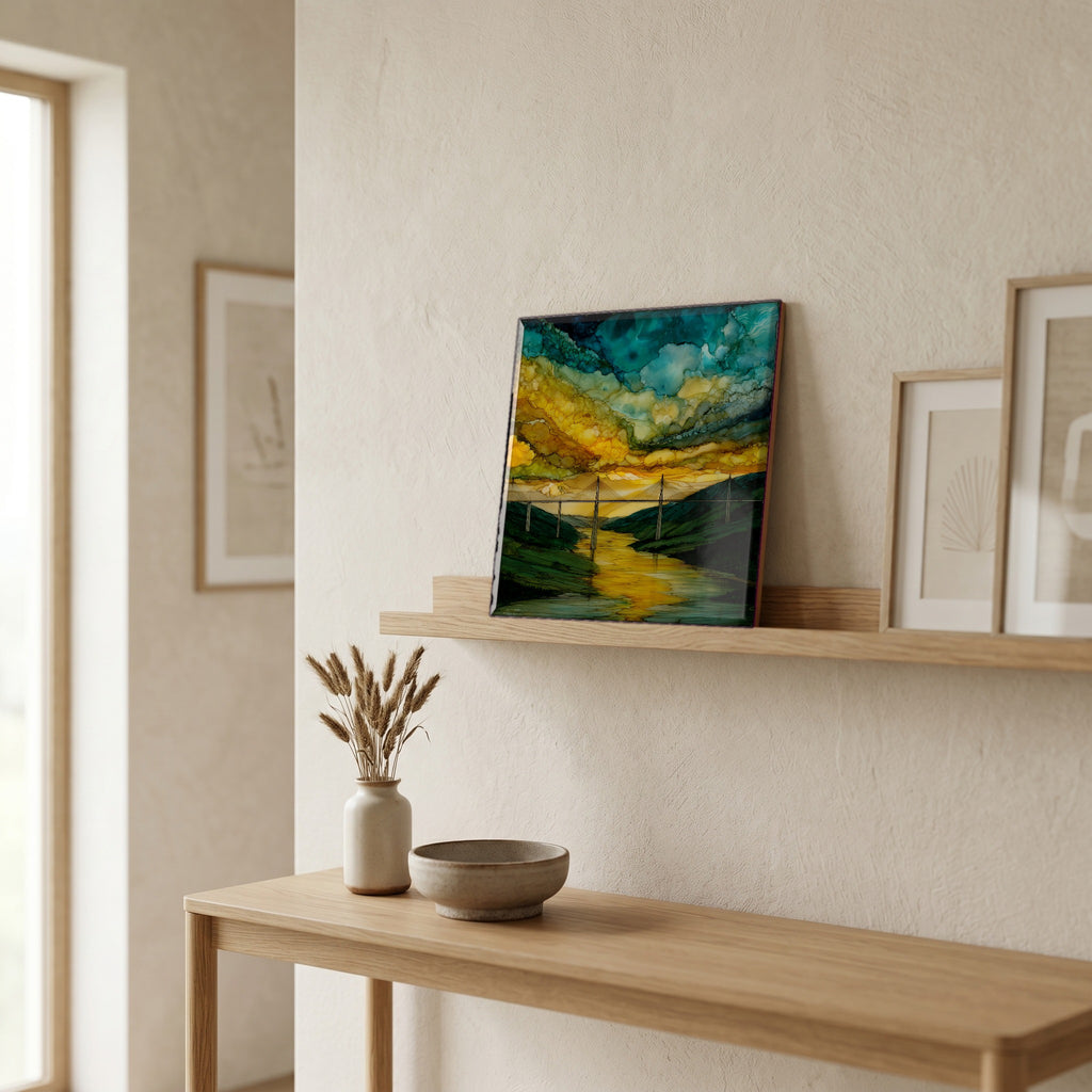On a picture ledge, where the light comes in.