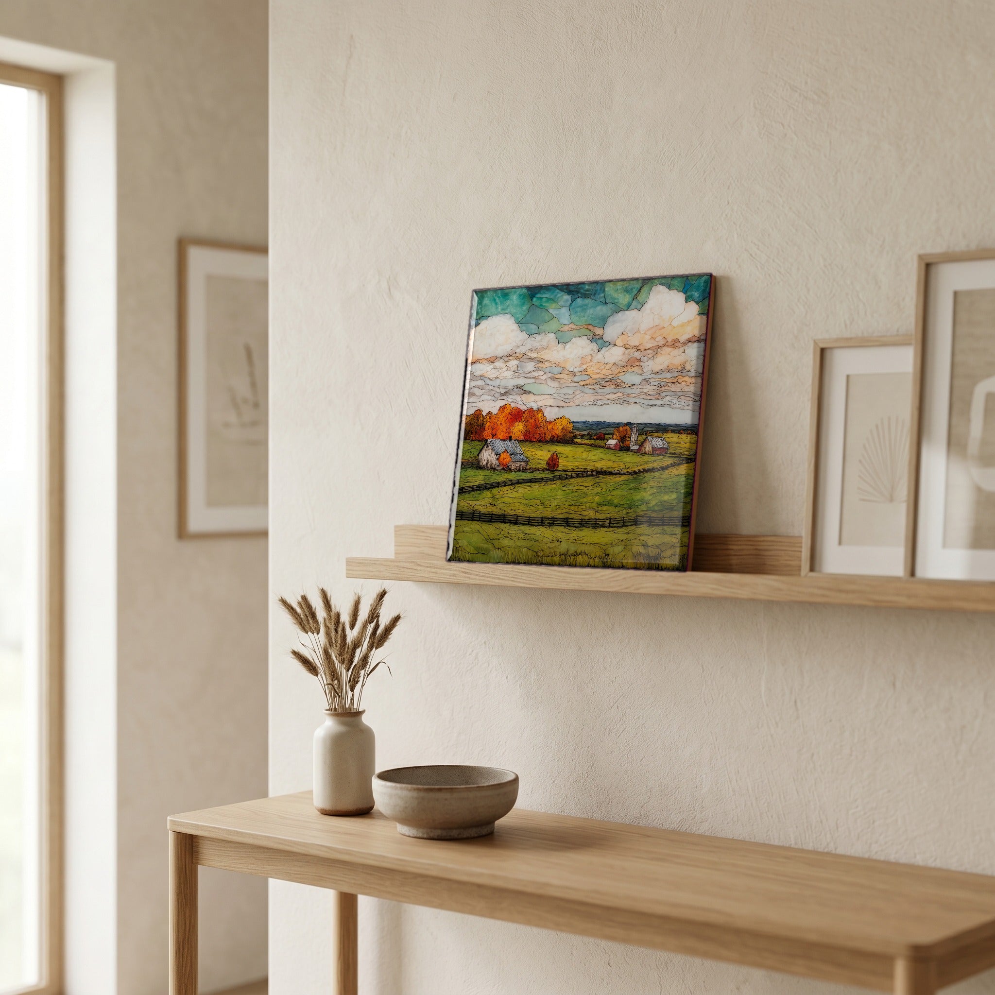 In the entryway, first thing you see.