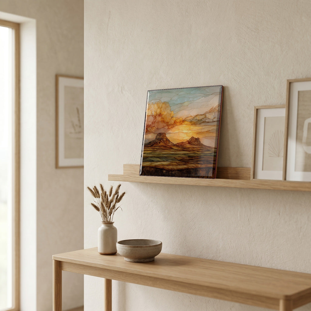 On a picture ledge, where the light comes in.