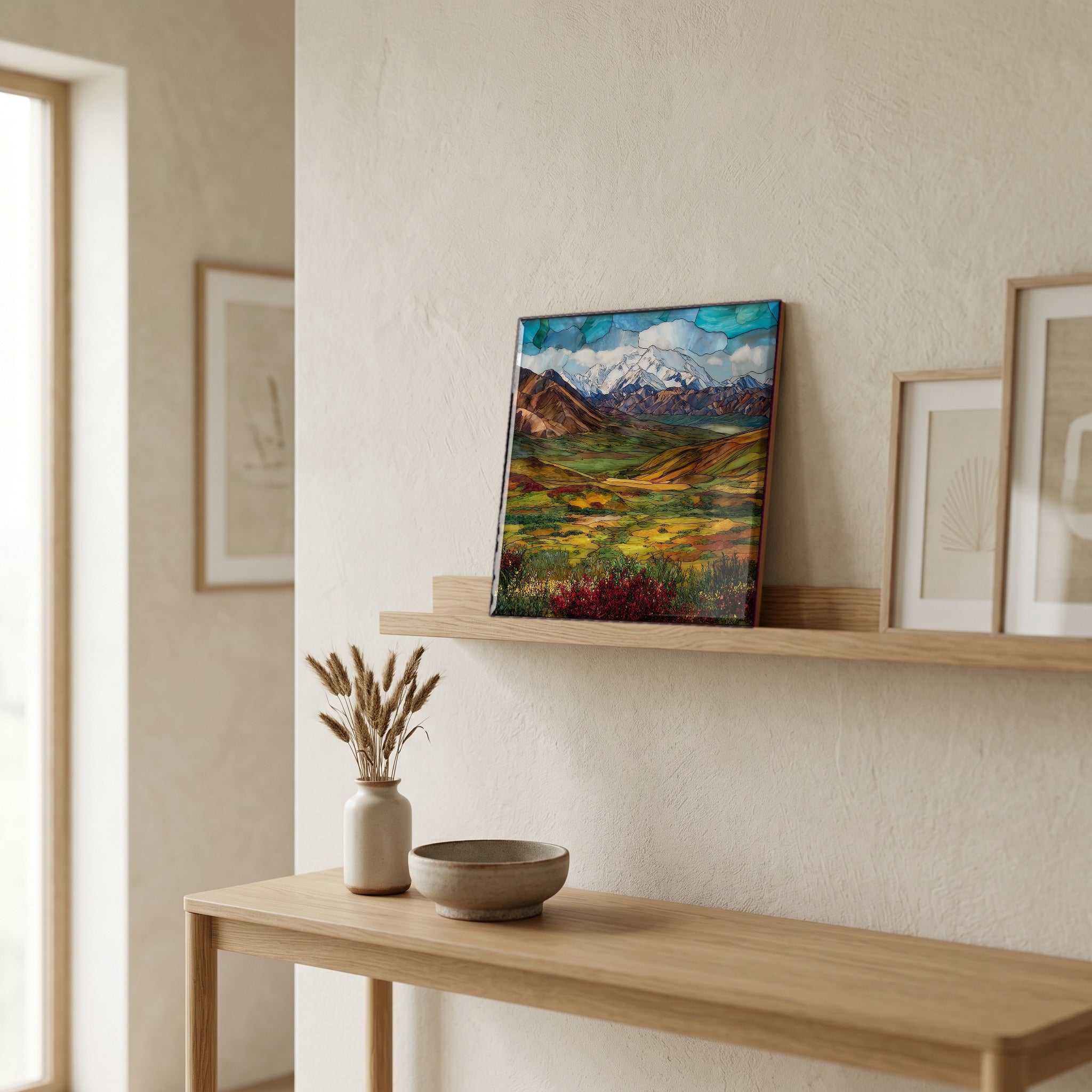 In the entryway, first thing you see.