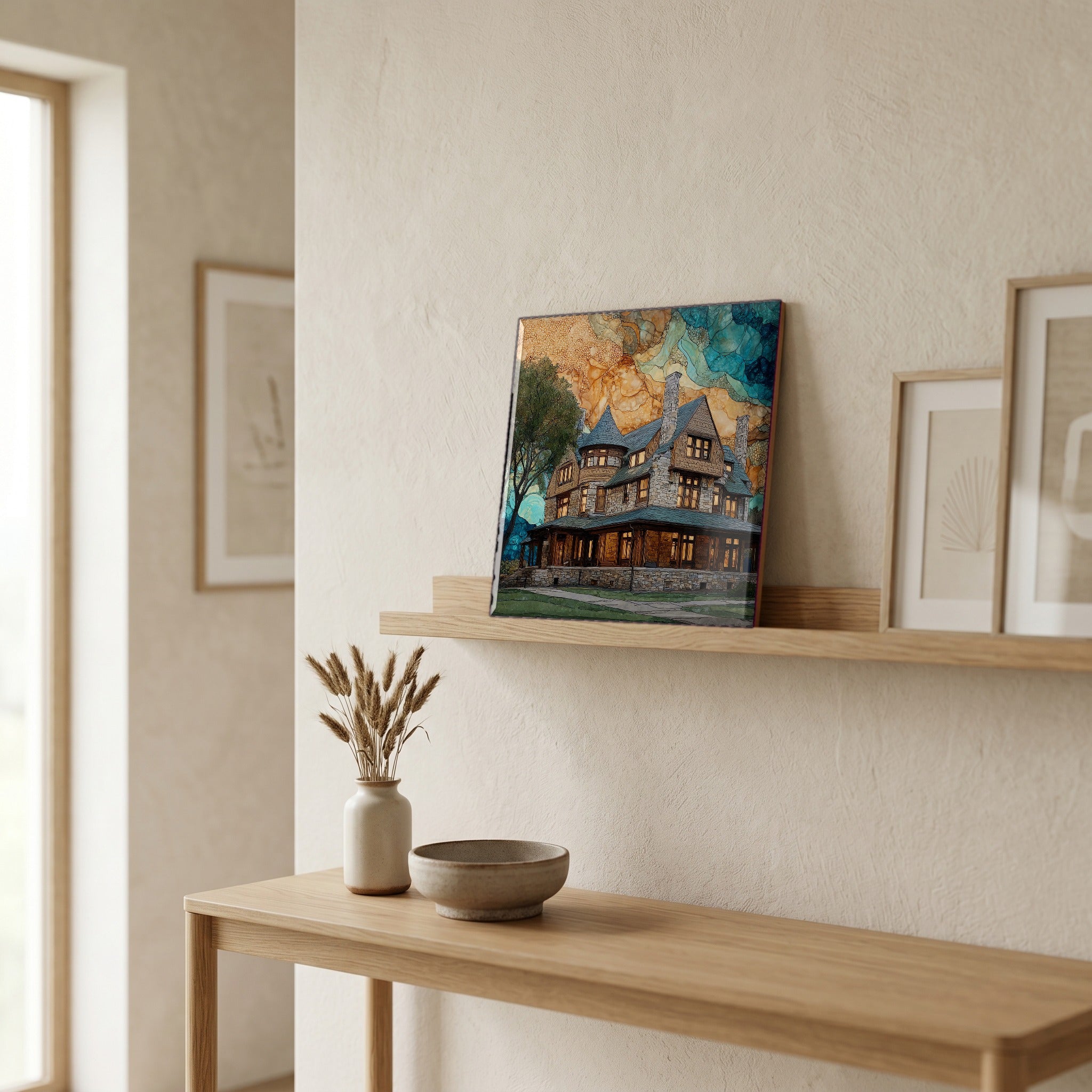 In the entryway, first thing you see.