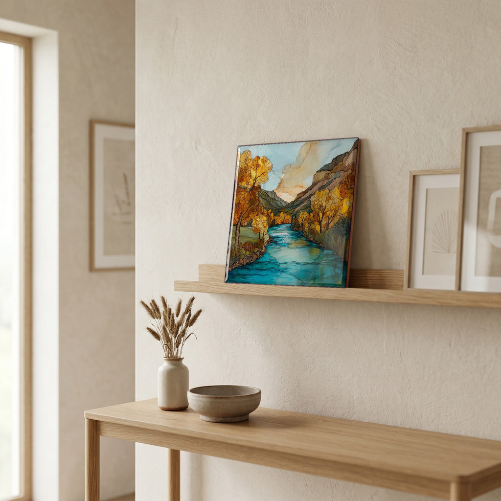 On a picture ledge, where the light comes in.