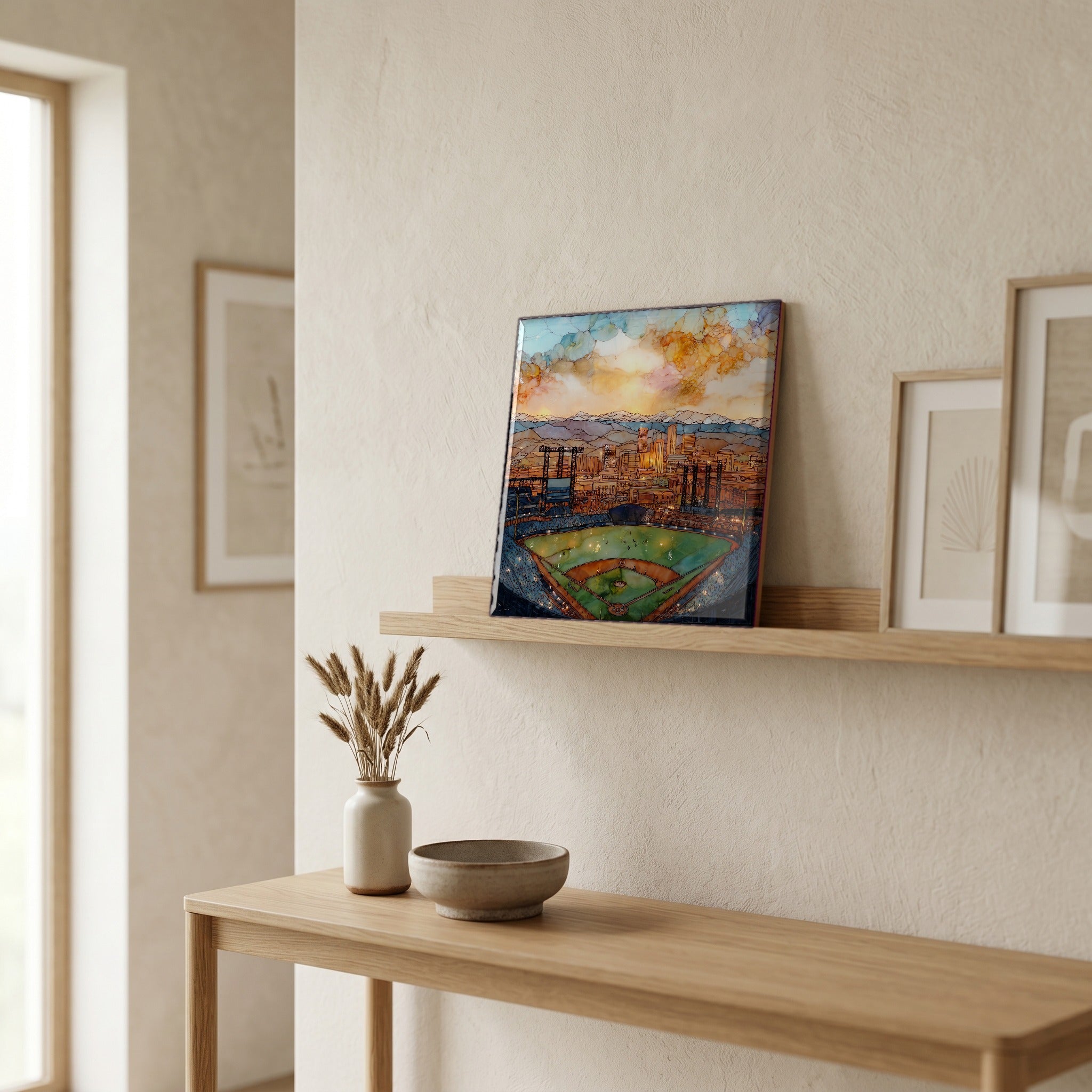 On a picture ledge, where the light comes in.