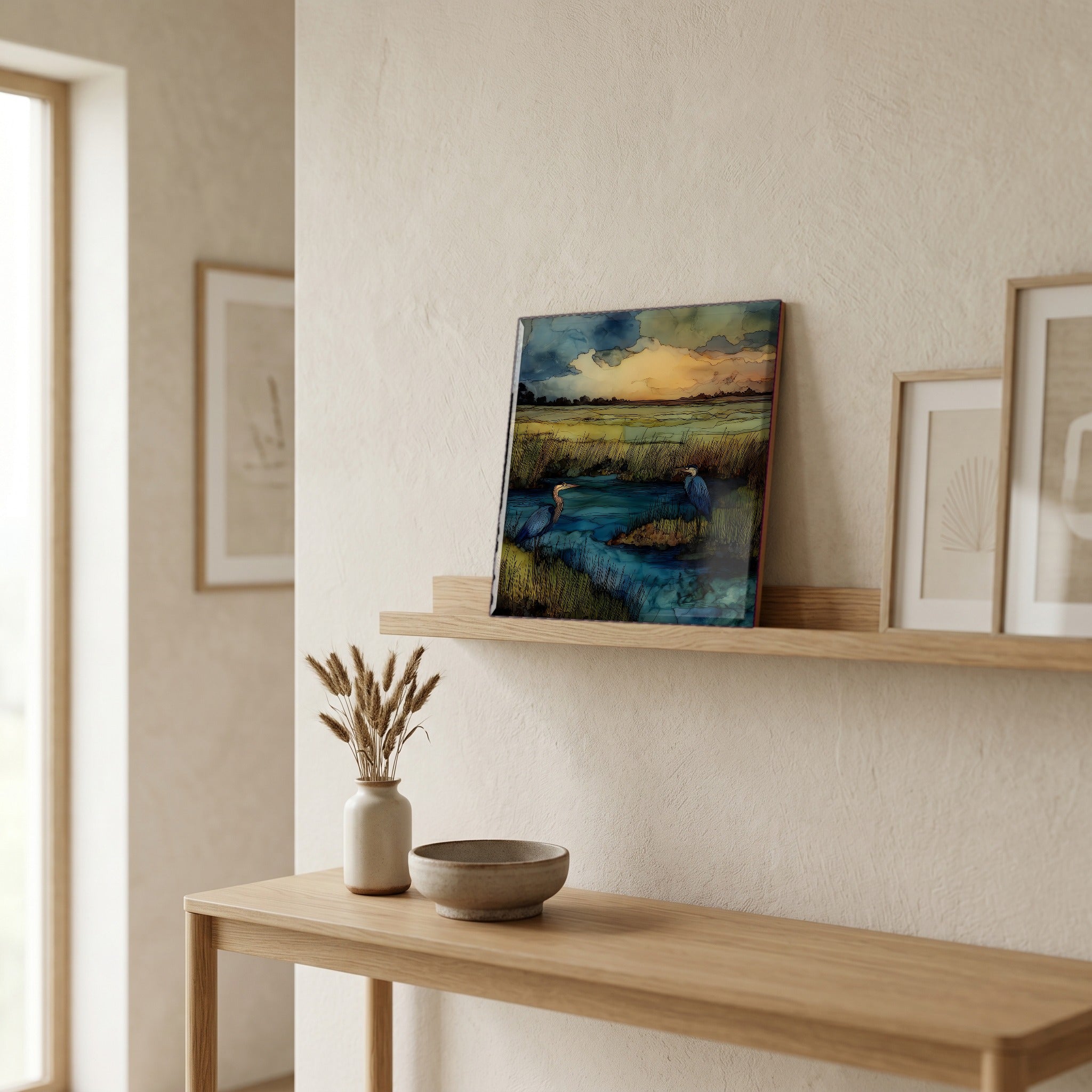 In the entryway, first thing you see.