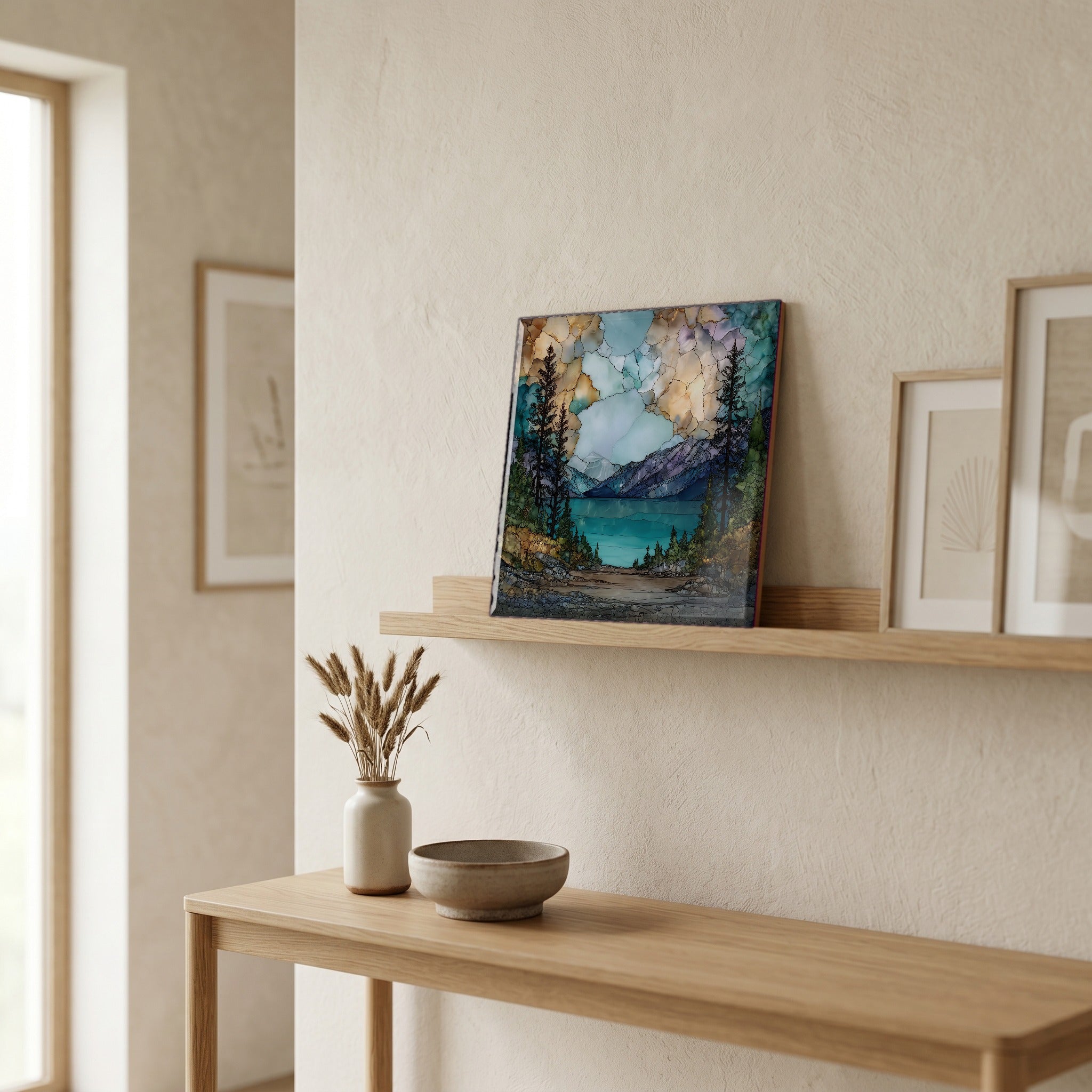 In the entryway, first thing you see.