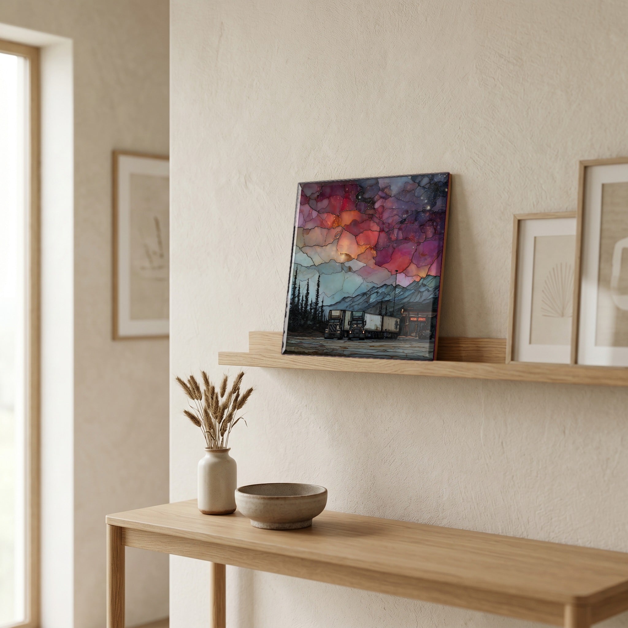 In the entryway, first thing you see.