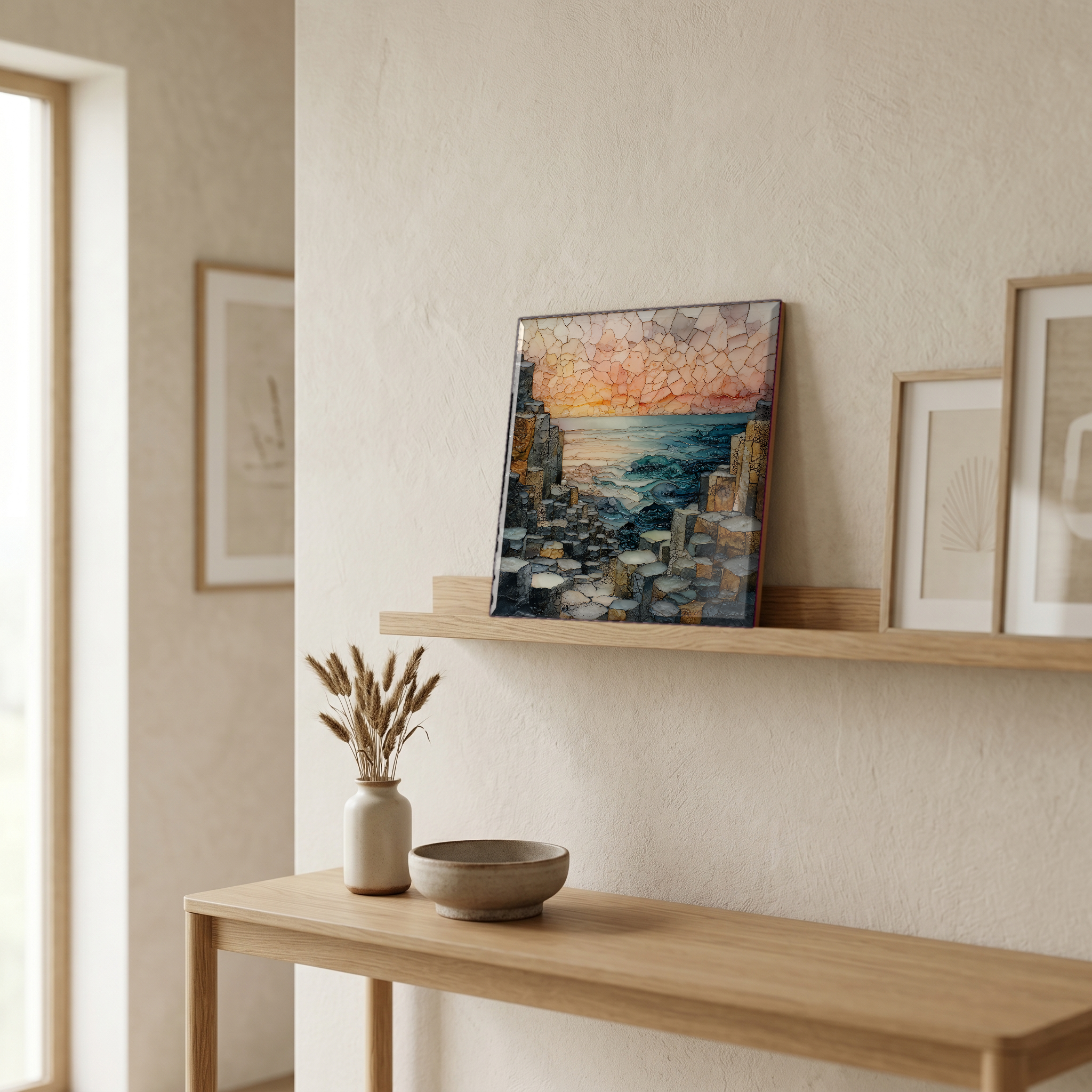 On a picture ledge, where the light comes in.