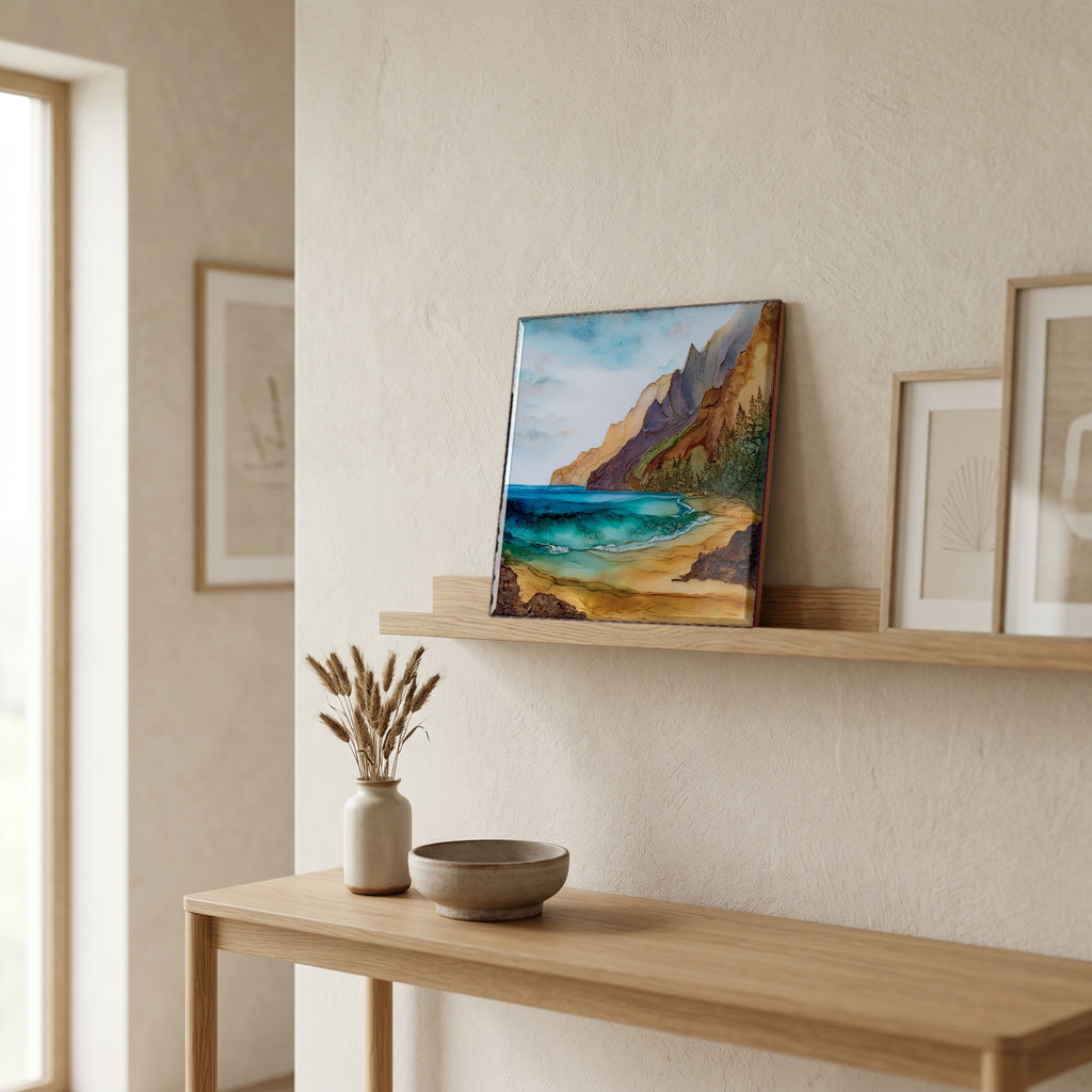 On a picture ledge, where the light comes in.