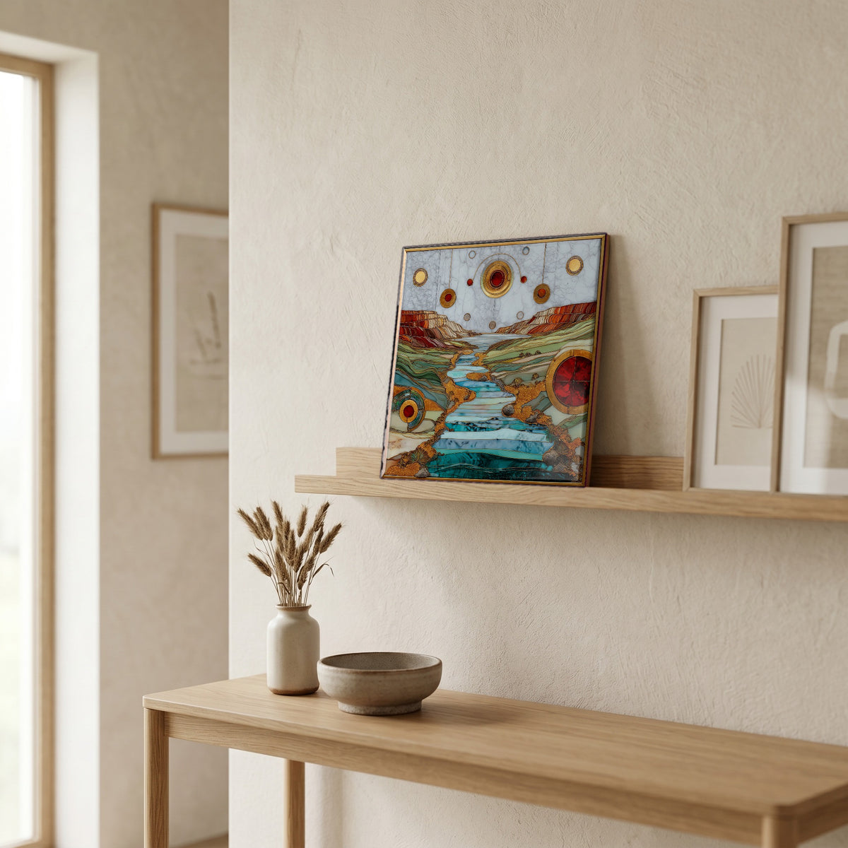 In the entryway, first thing you see.