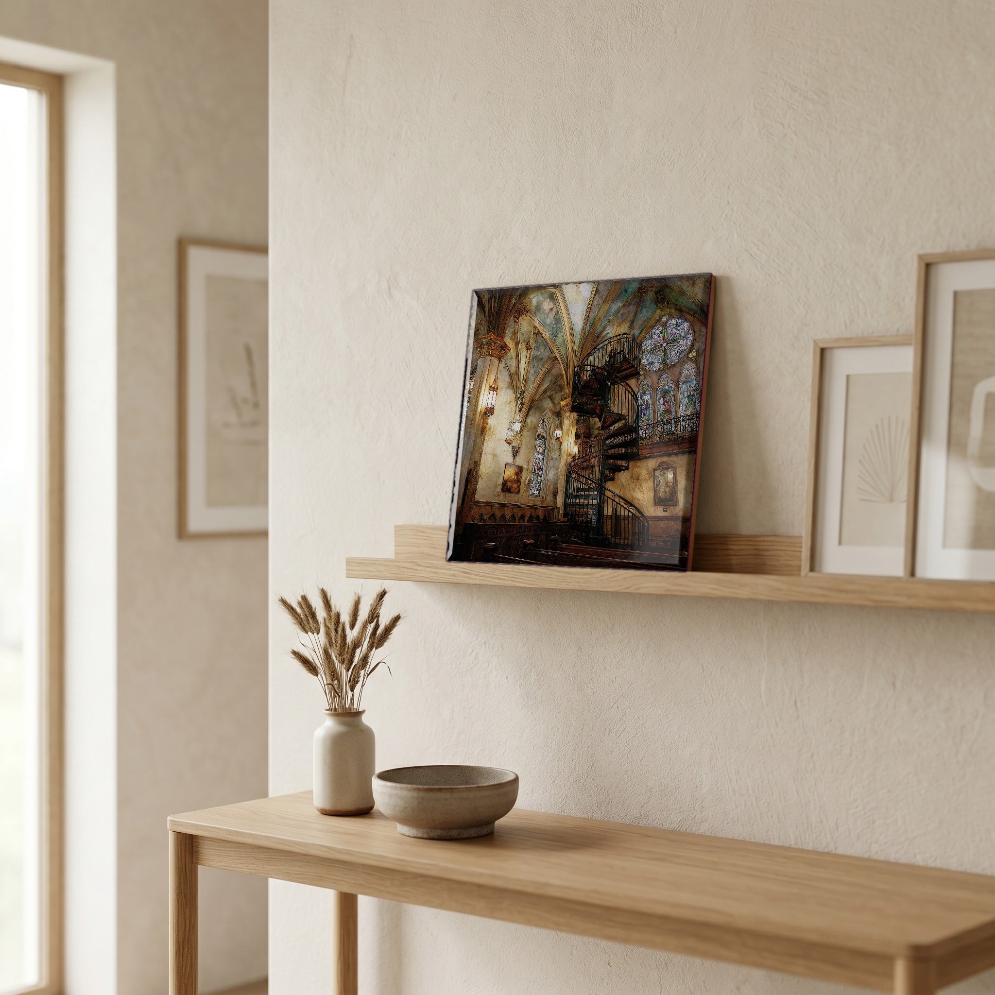 In the entryway, first thing you see.