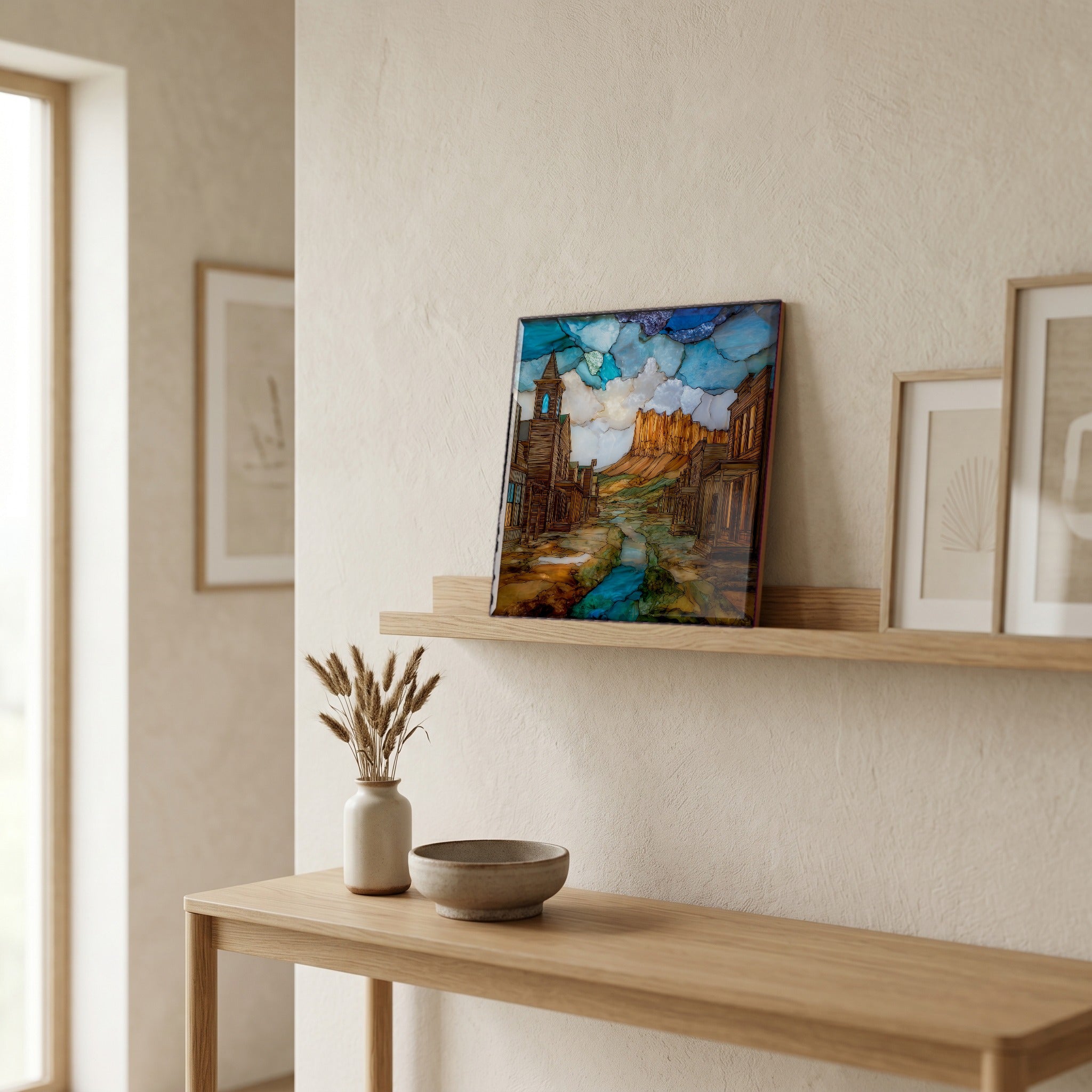 In the entryway, first thing you see.