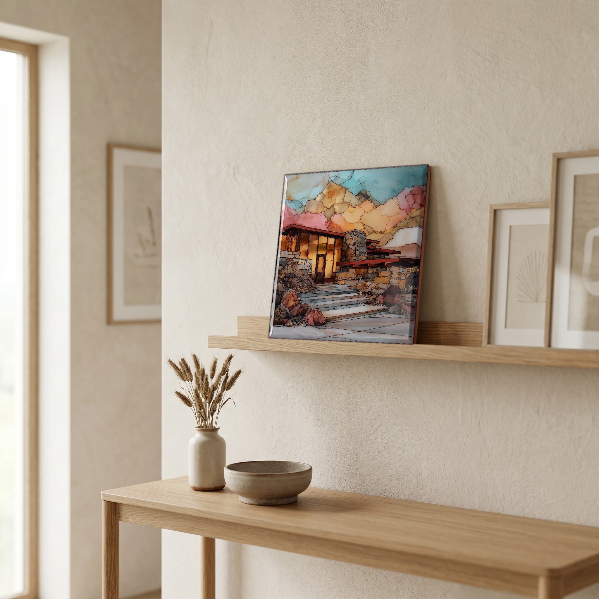 In the entryway, first thing you see.