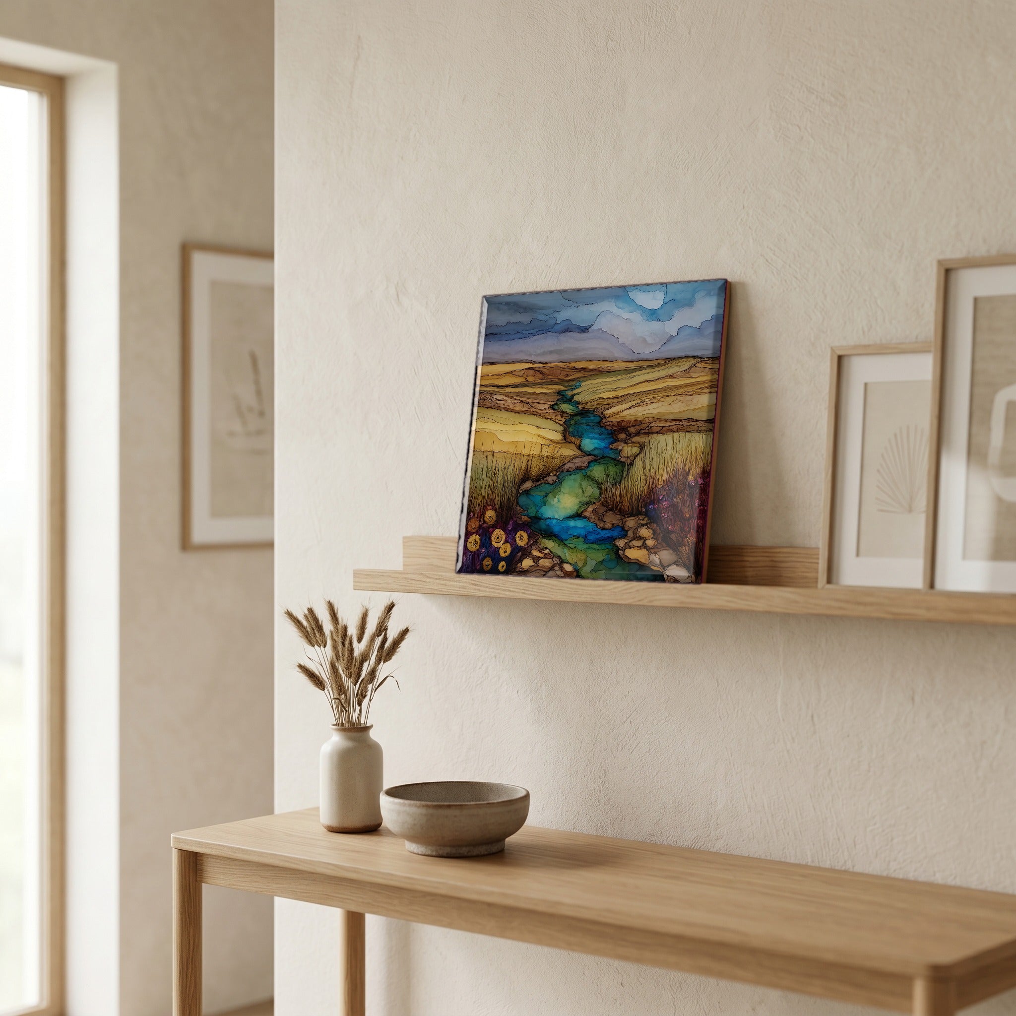 In the entryway, first thing you see.