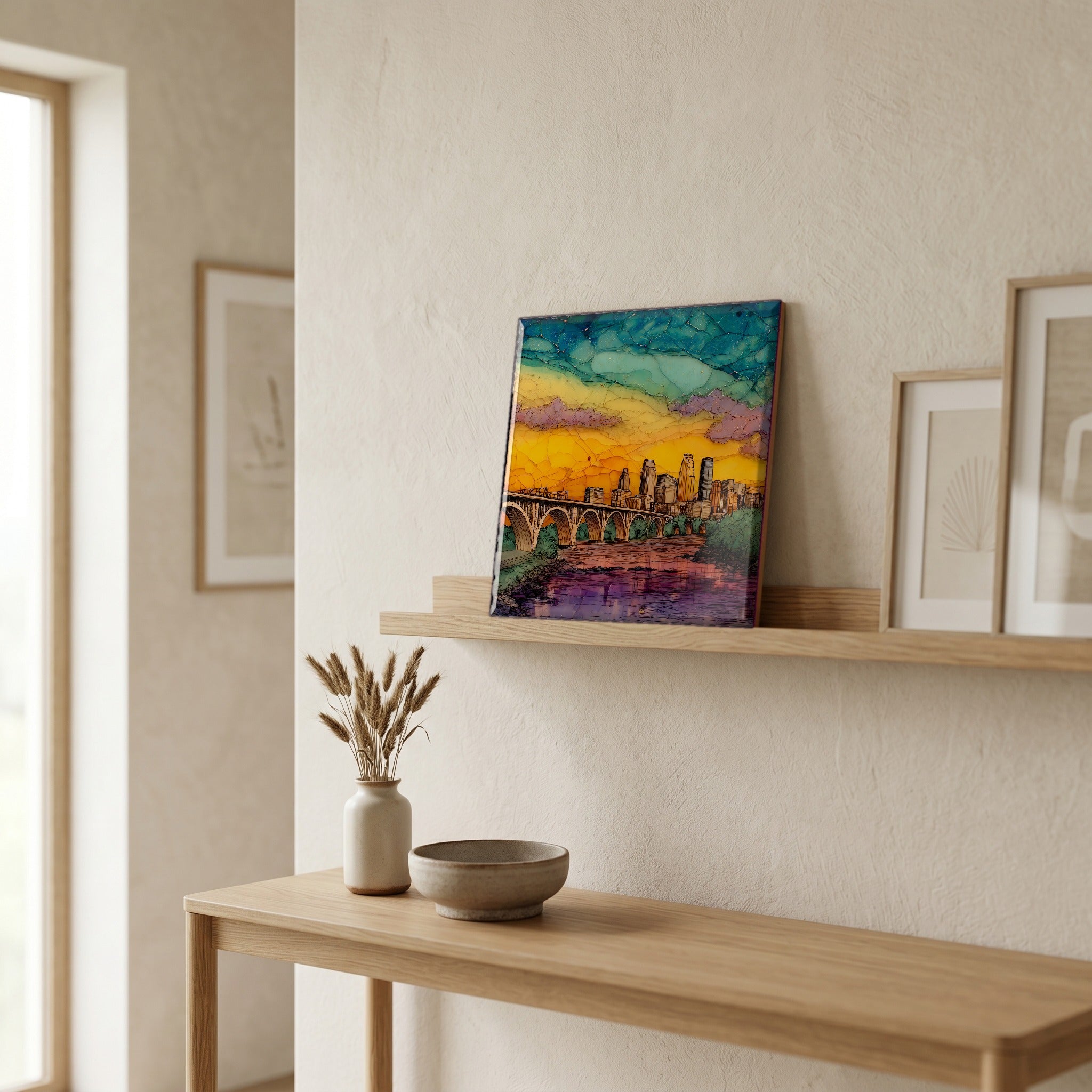 In the entryway, first thing you see.