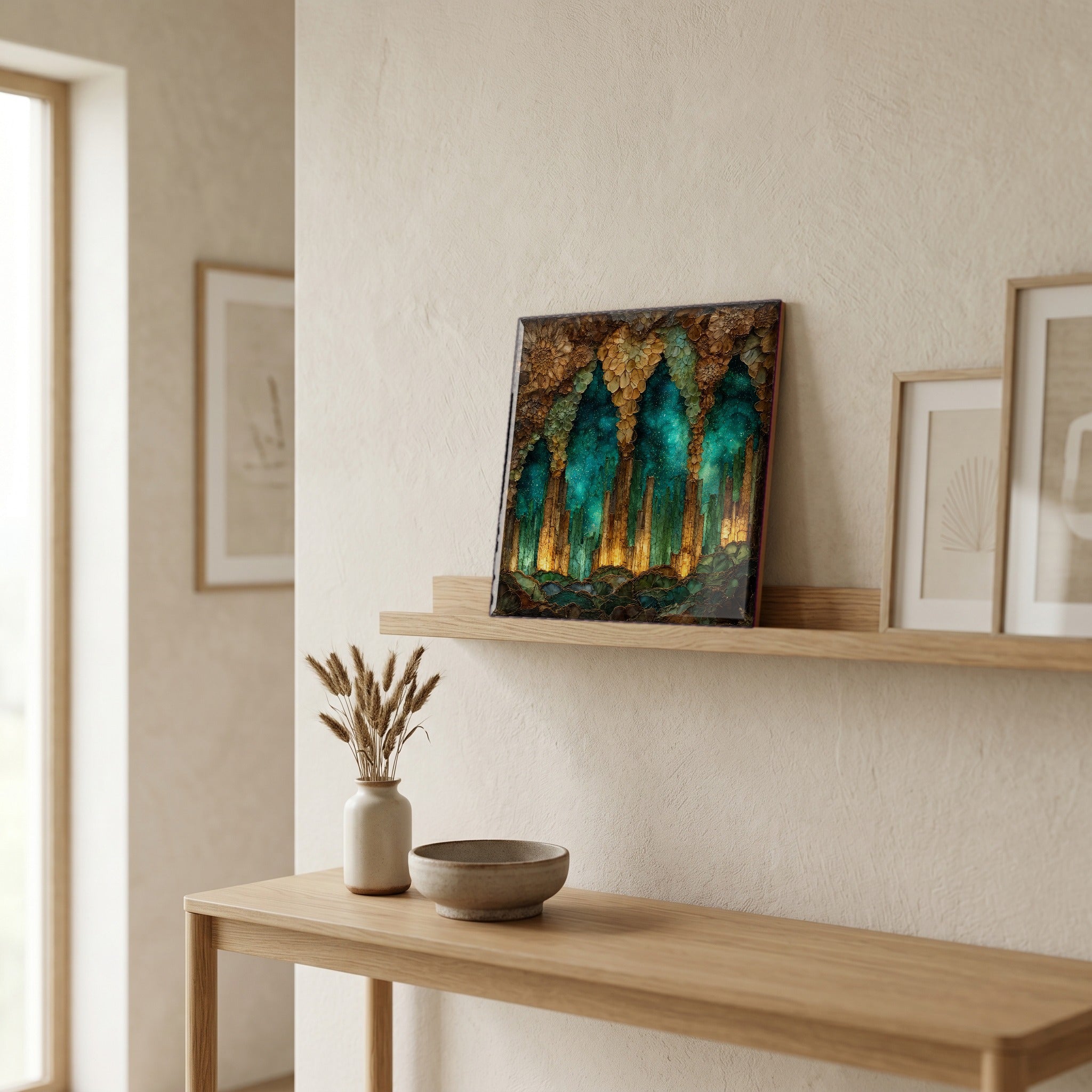 In the entryway, first thing you see.