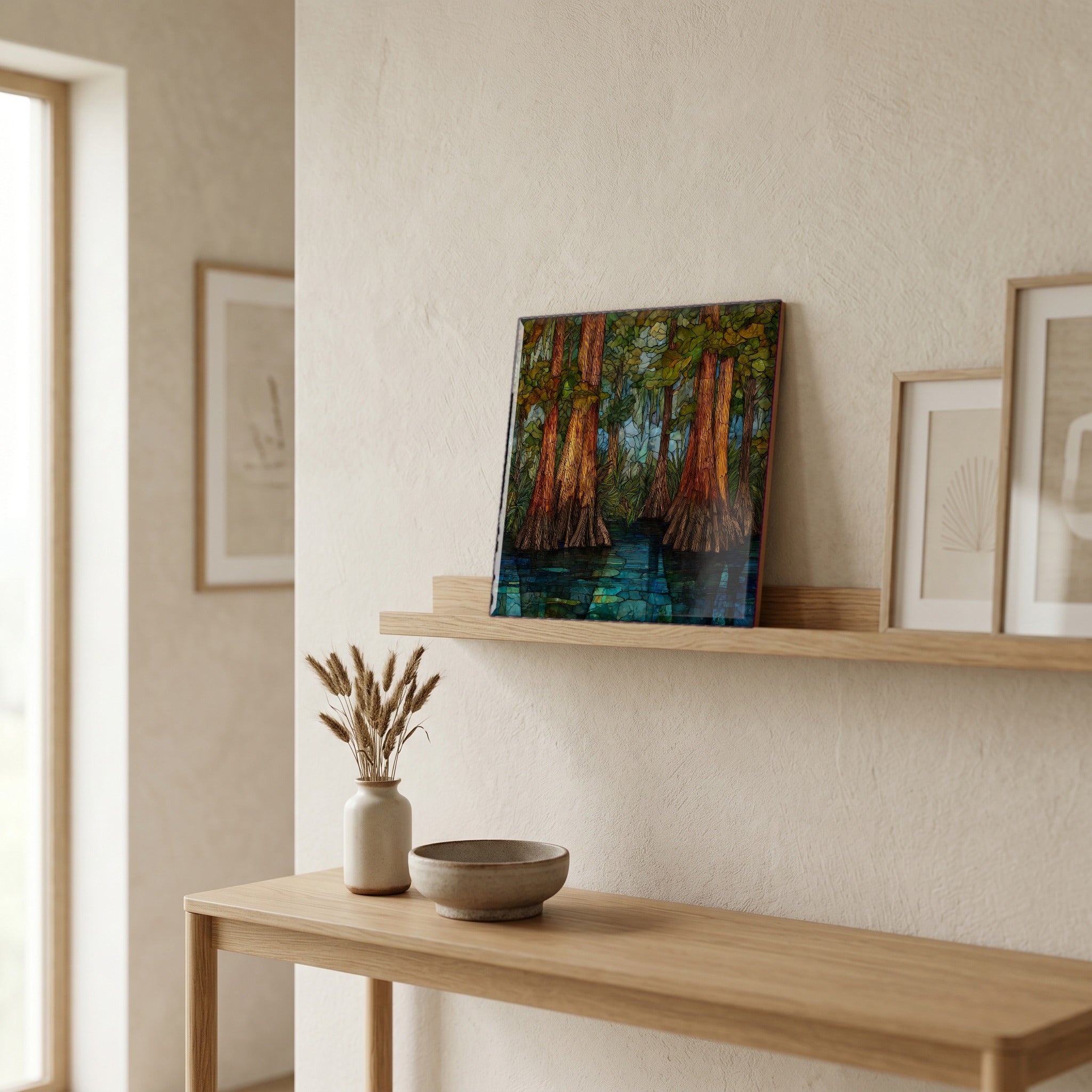In the entryway, first thing you see.