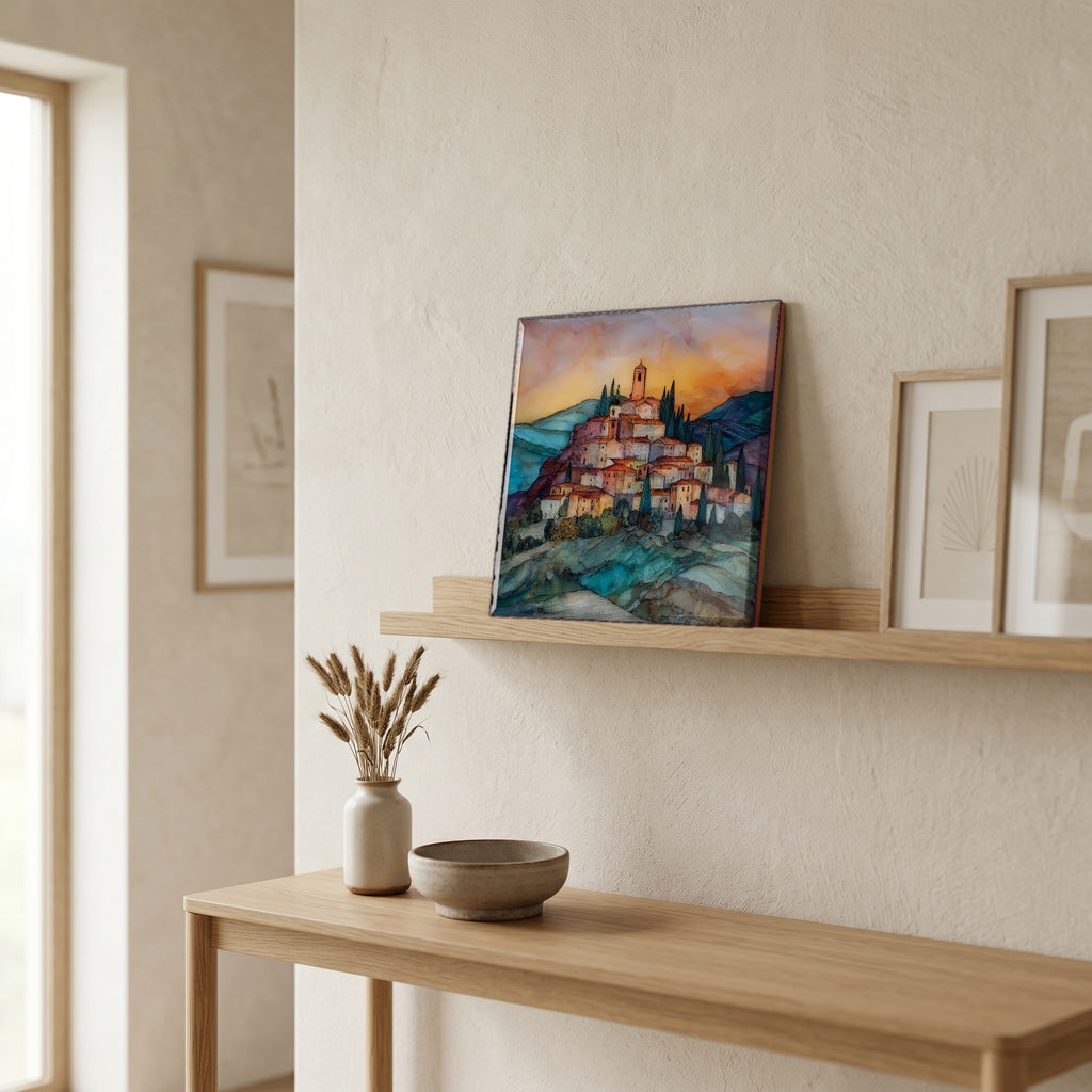 On a picture ledge, where the light comes in.