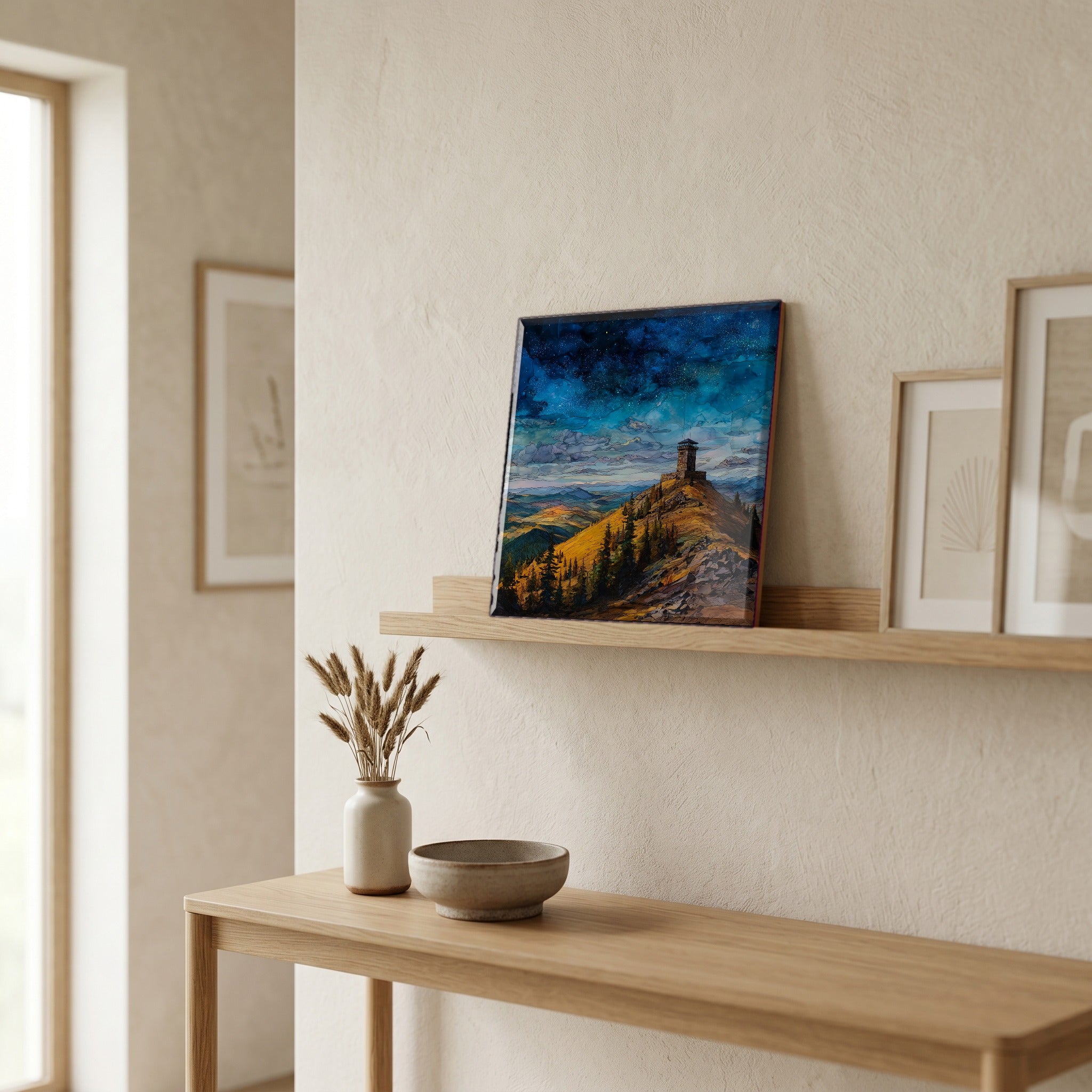 In the entryway, first thing you see.