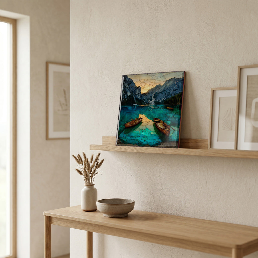 On a picture ledge, where the light comes in.