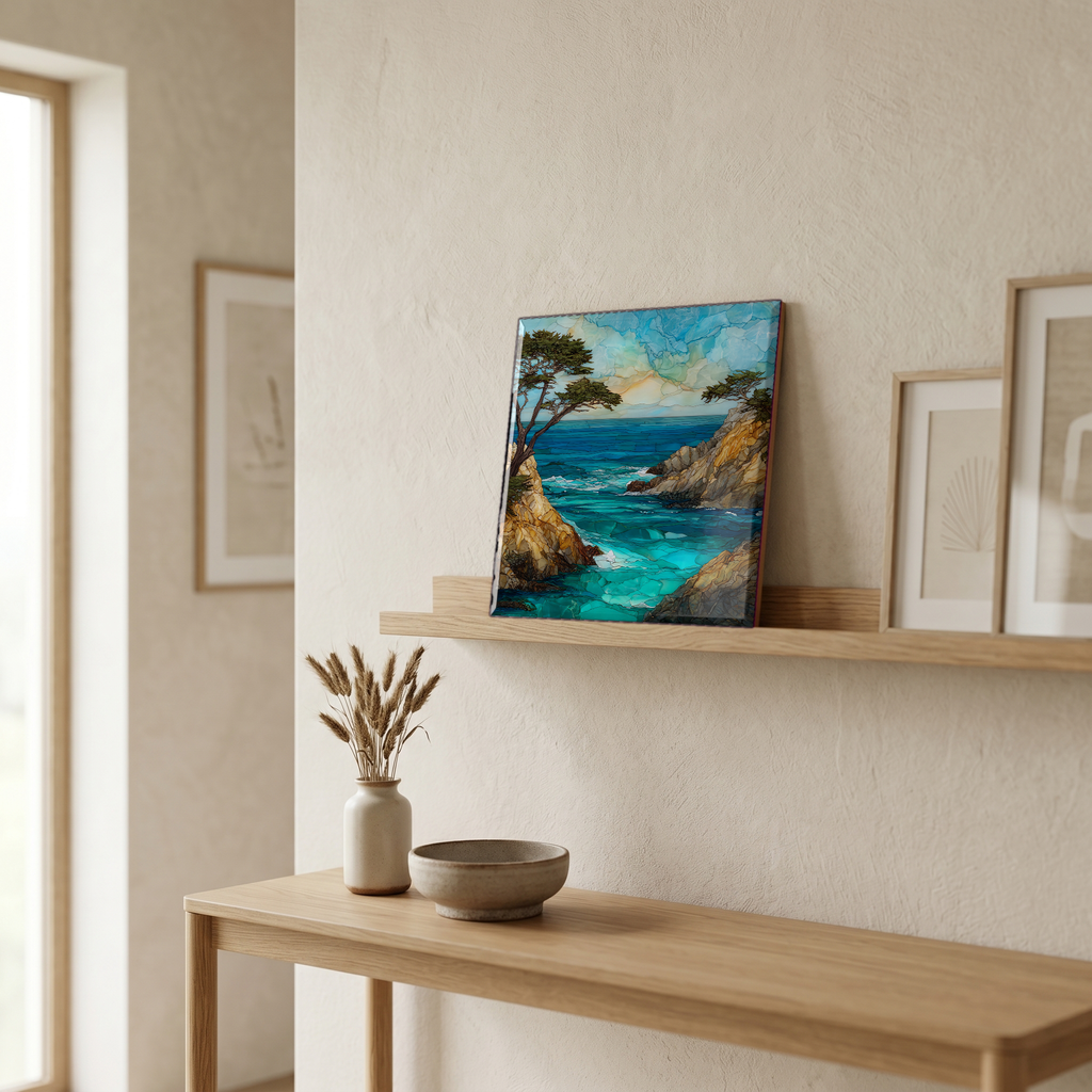 On a picture ledge, where the light comes in.