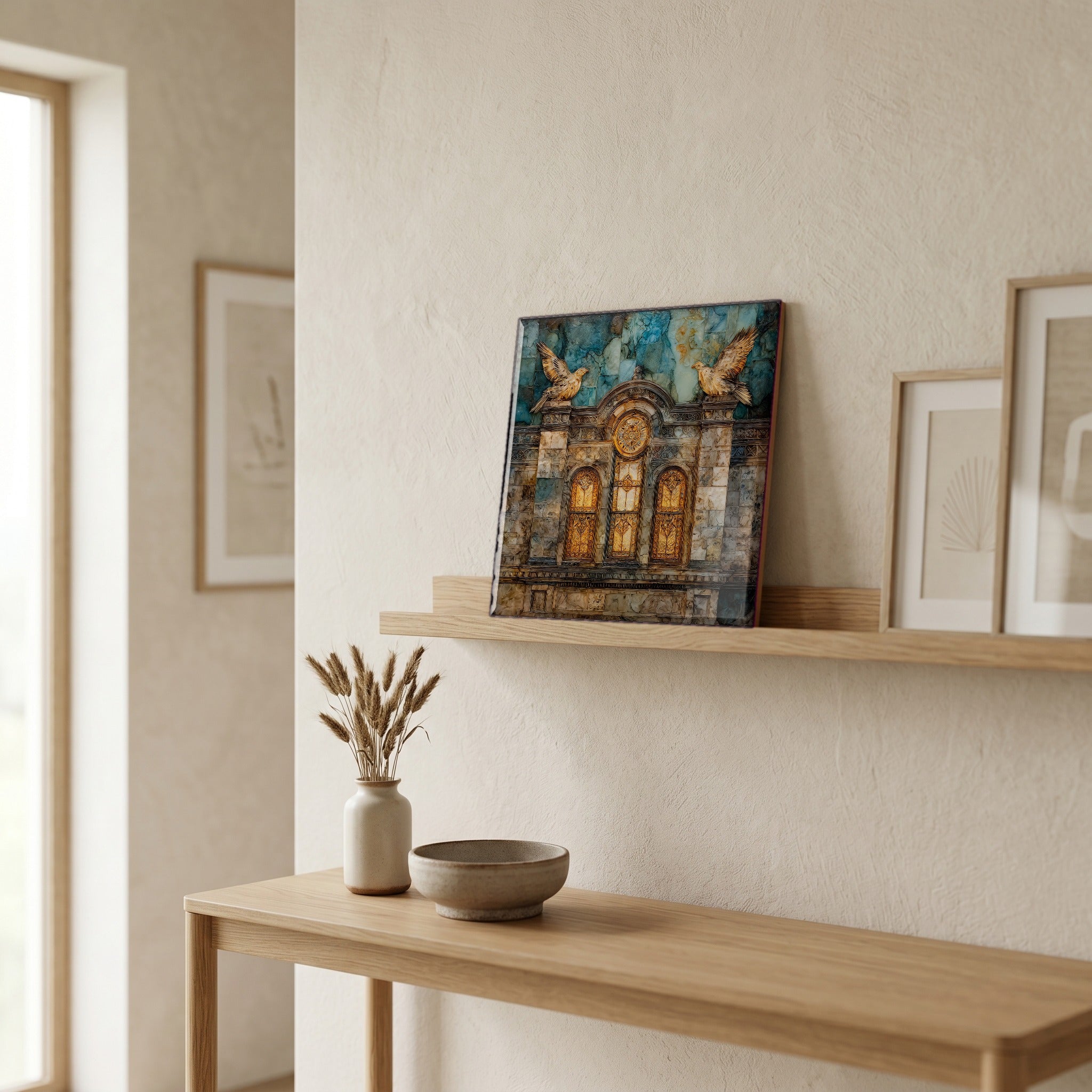 In the entryway, first thing you see.