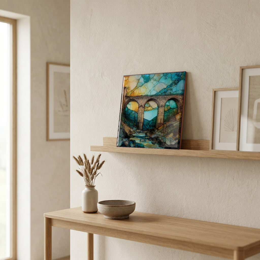 On a picture ledge, where the light comes in.