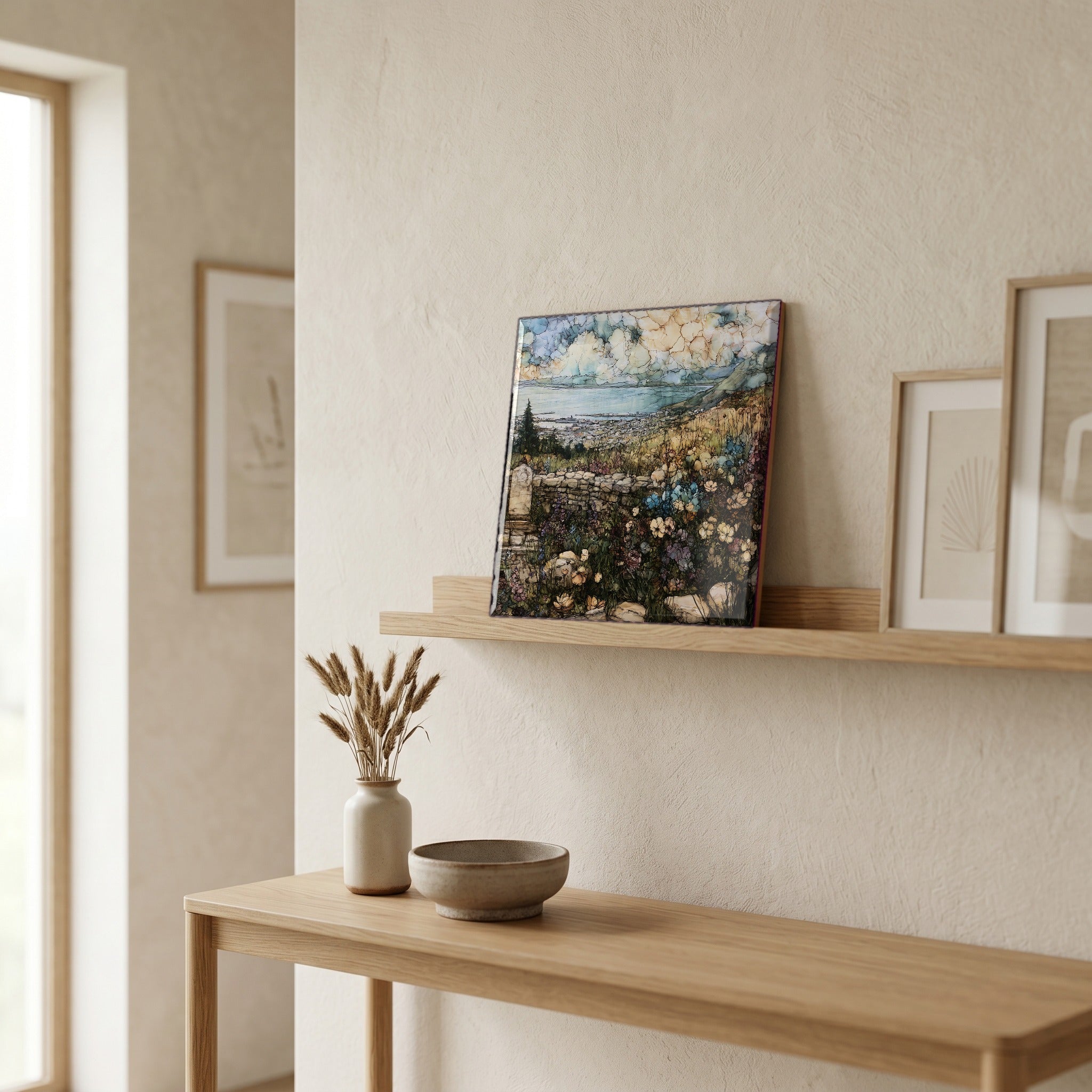 In the entryway, first thing you see.