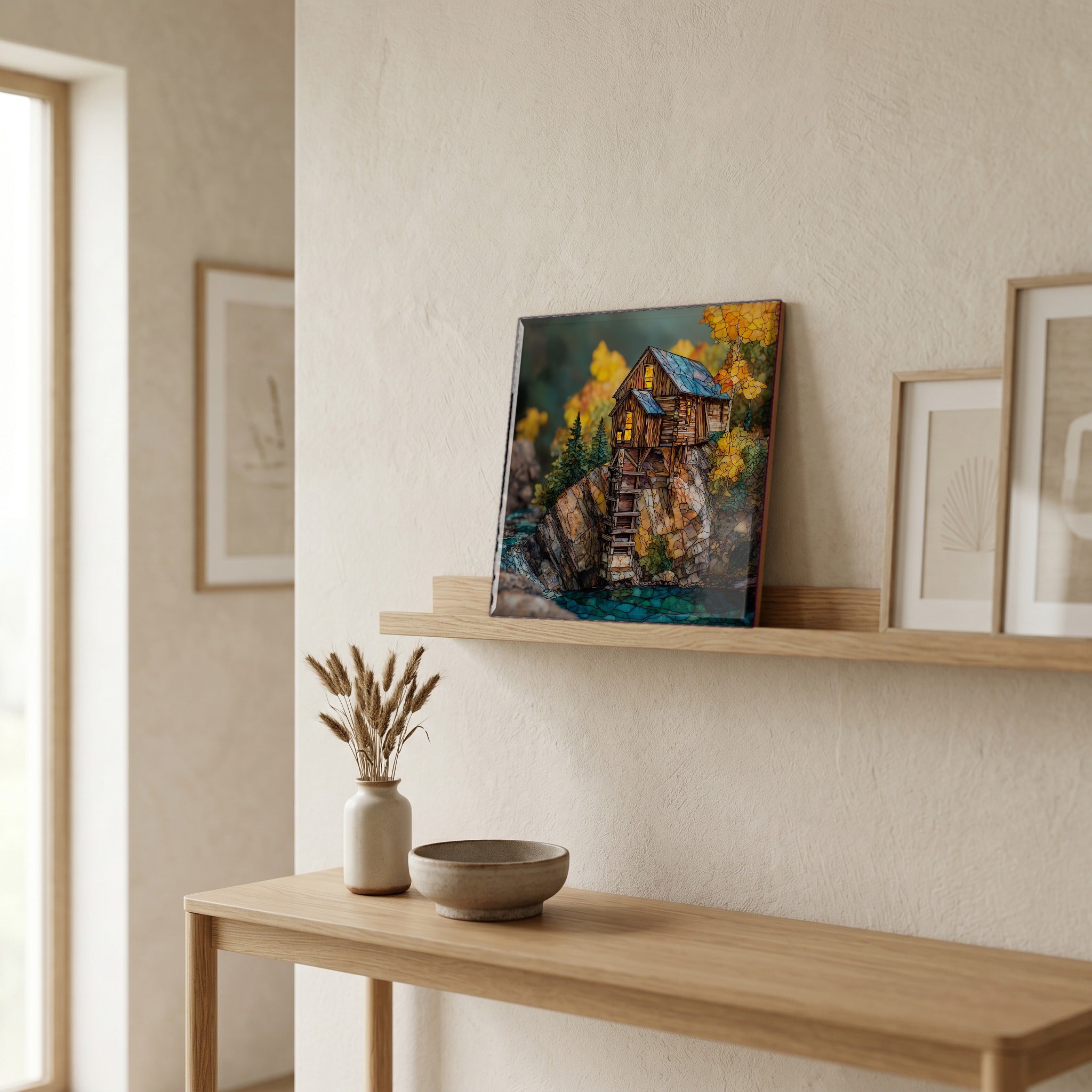 In the entryway, first thing you see.