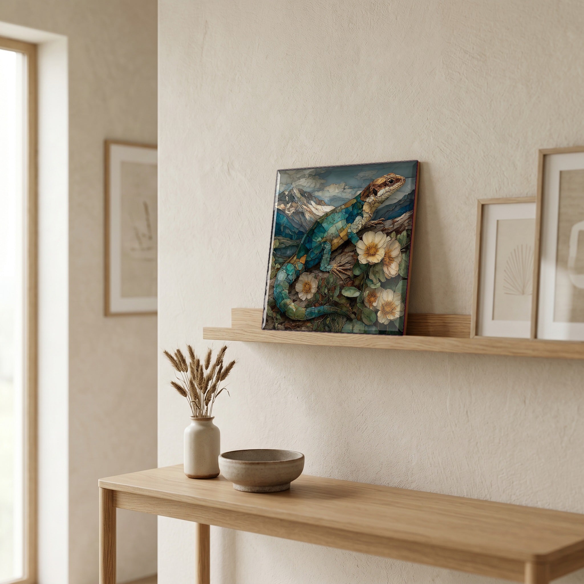 In the entryway, first thing you see.