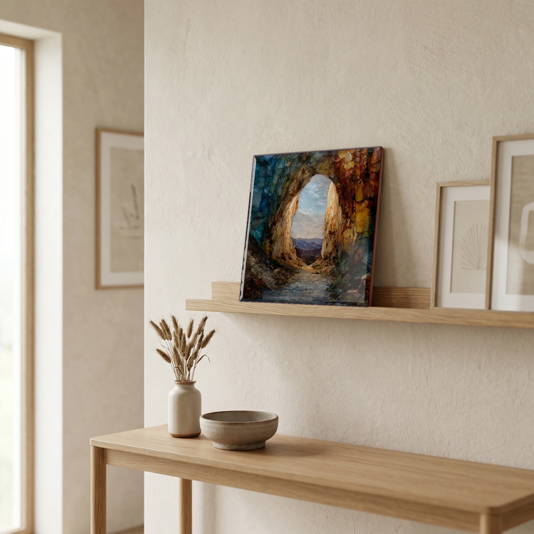 In the entryway, first thing you see.