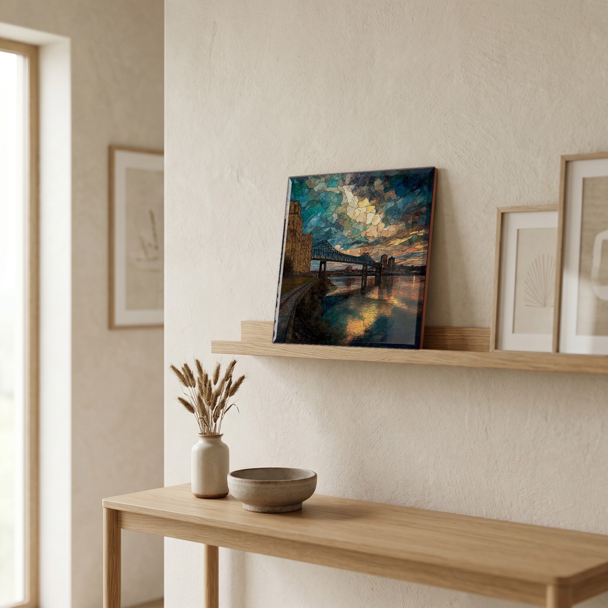 In the entryway, first thing you see.