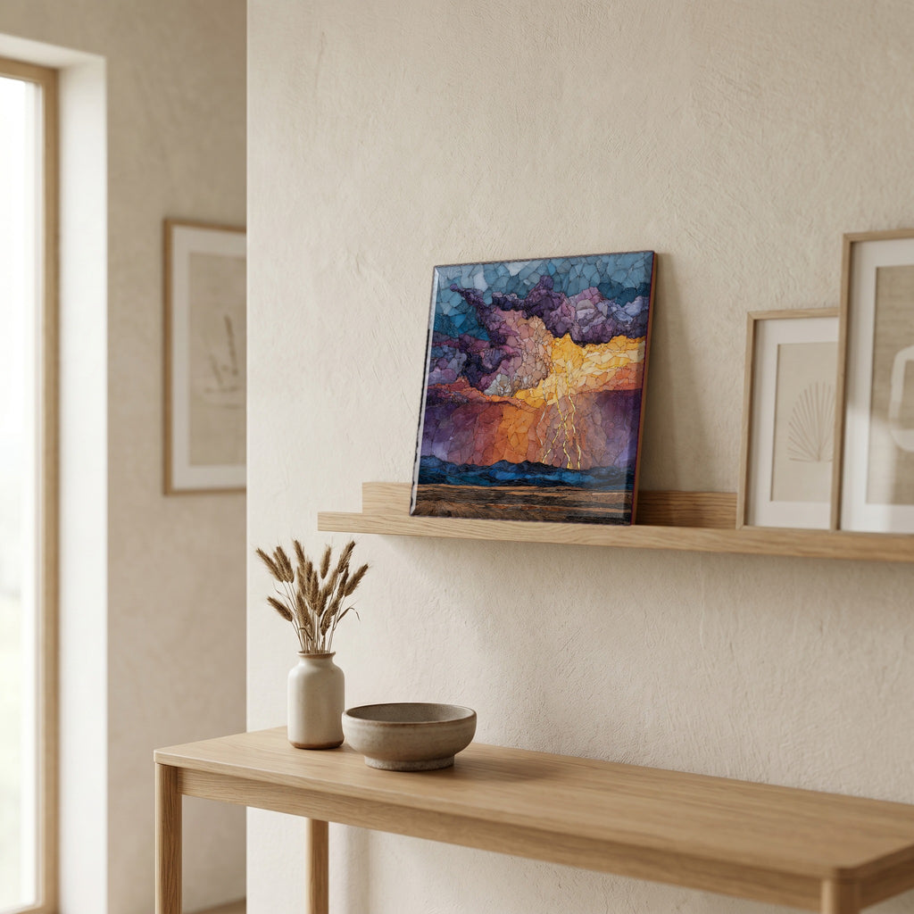 On a picture ledge, where the light comes in.