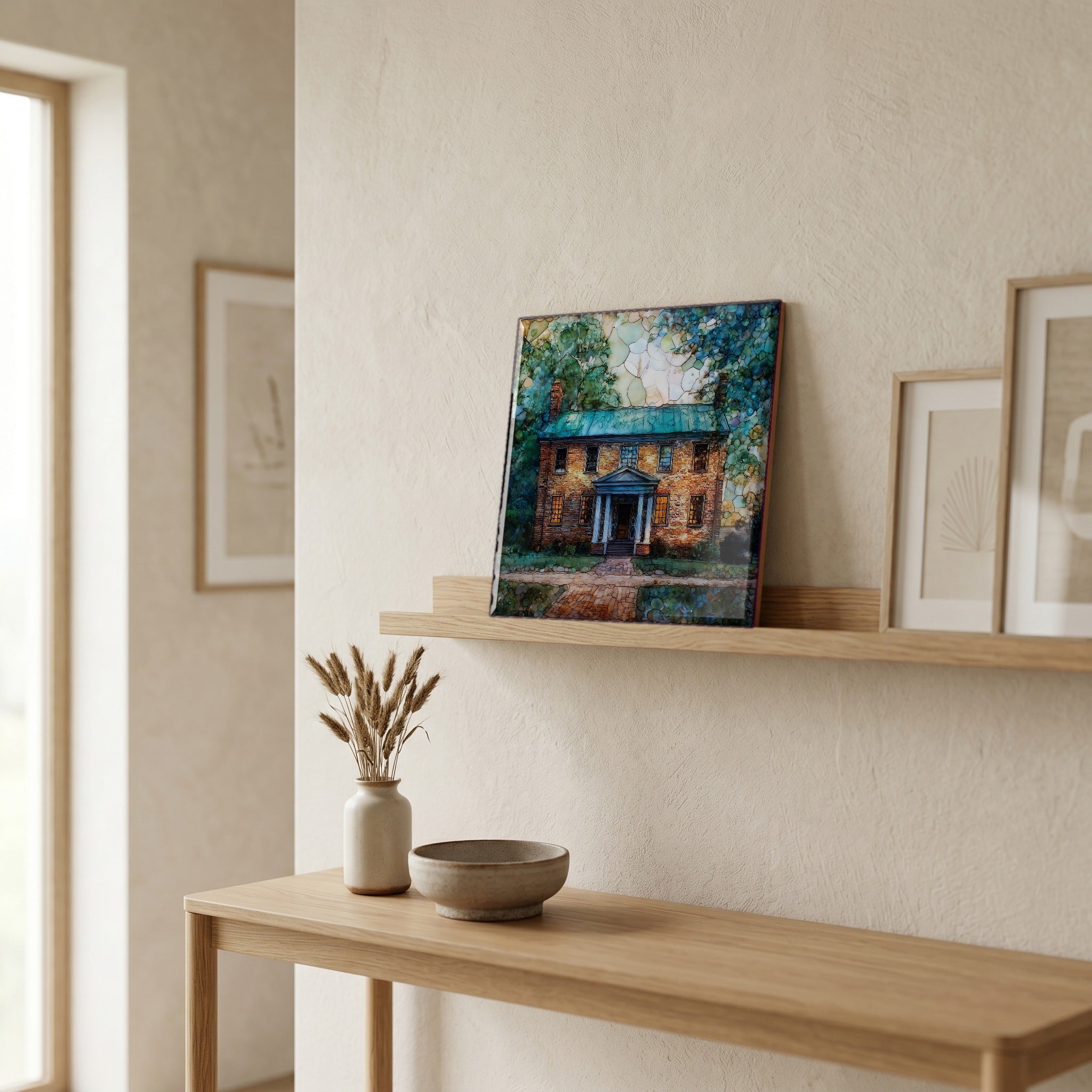 In the entryway, first thing you see.