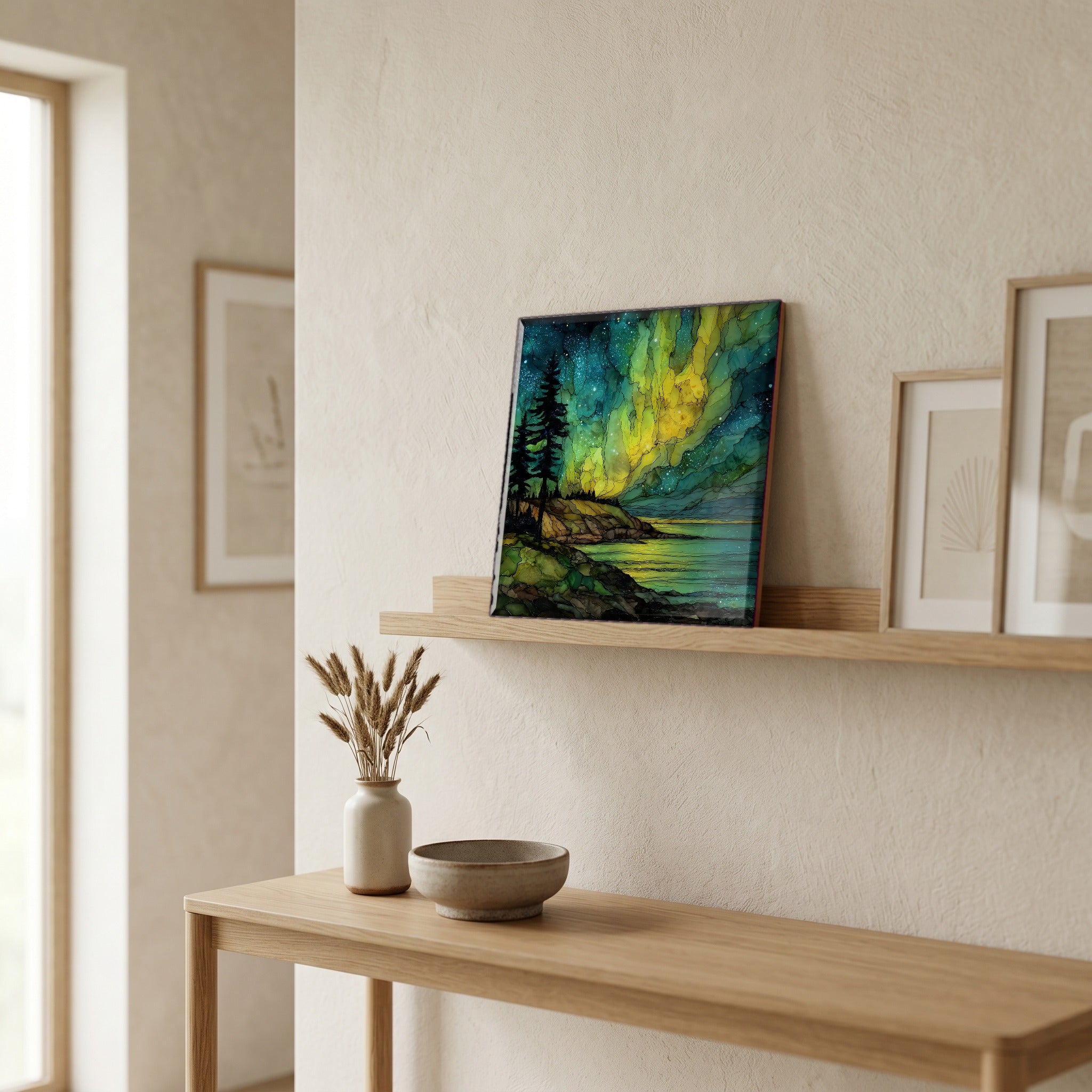 In the entryway, first thing you see.