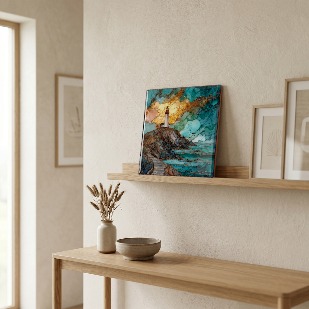 On a picture ledge, where the light comes in.