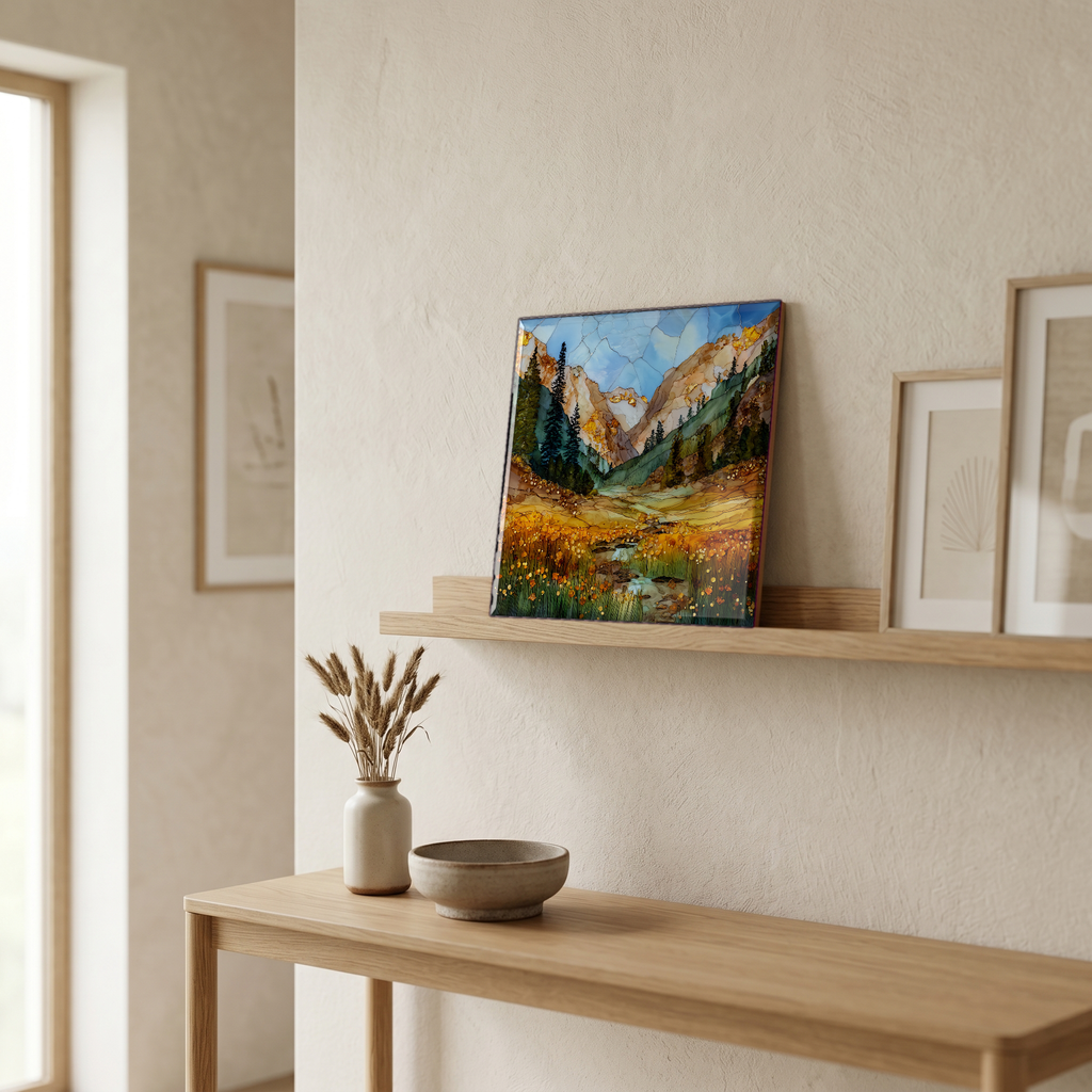 On a picture ledge, where the light comes in.